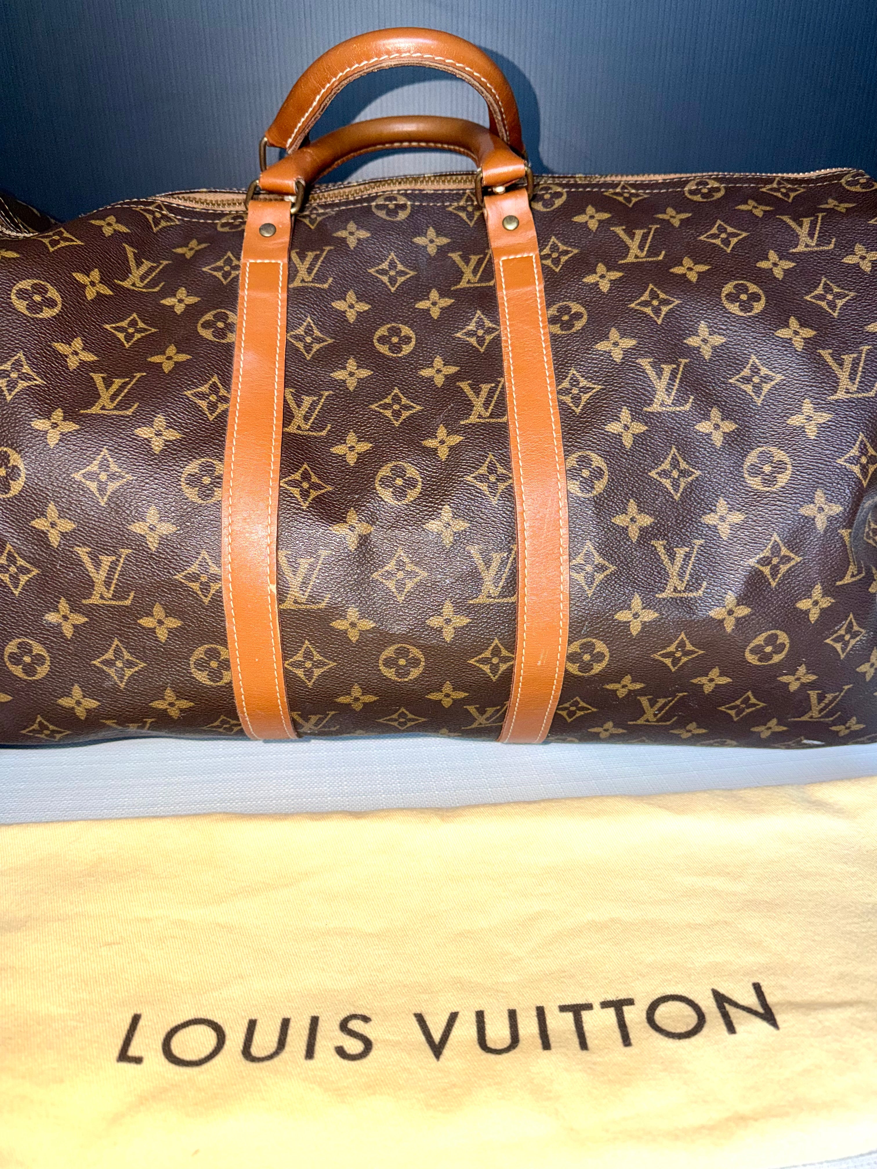 Louis Vuitton Keepall 55 Monogram Canvas Duffle Bag - Vintage Luxury Travel Bag with Leather Handles