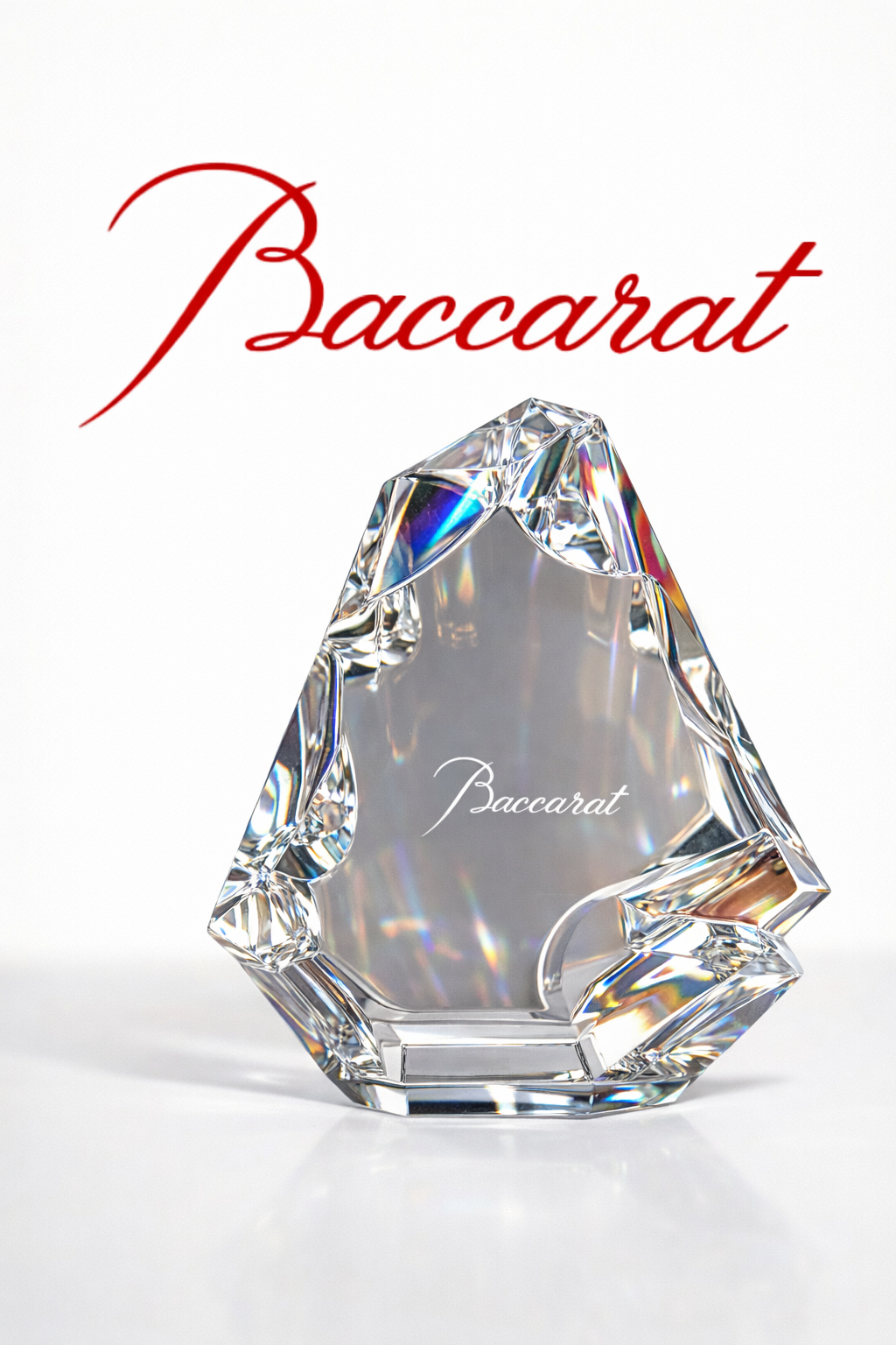 Baccarat Crystal Sculpture, Modern Faceted Form, Double Signed Art Glass BOX INCLUDED