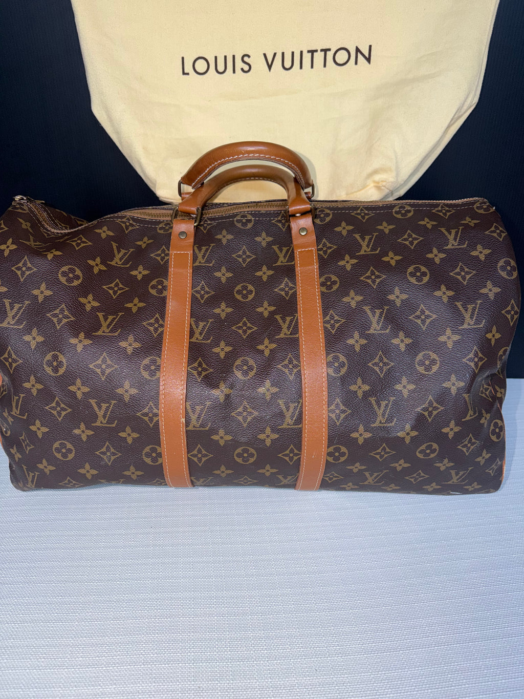 Louis Vuitton Keepall 55 Monogram Canvas Duffle Bag - Vintage Luxury Travel Bag with Leather Handles