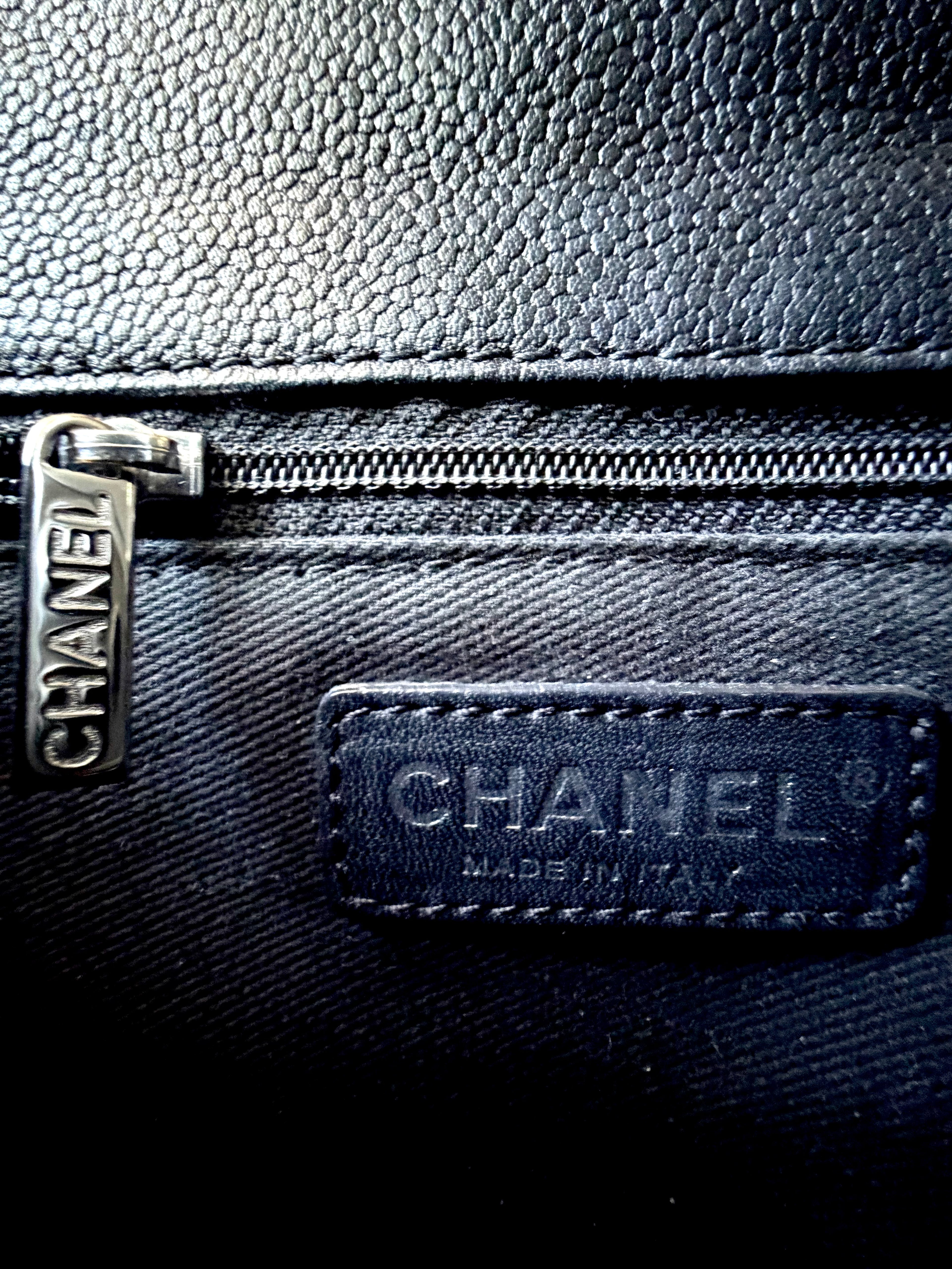 Authentic Chanel Grand Shopping Tote GST Black Caviar Leather Silver Hardware Made in Italy