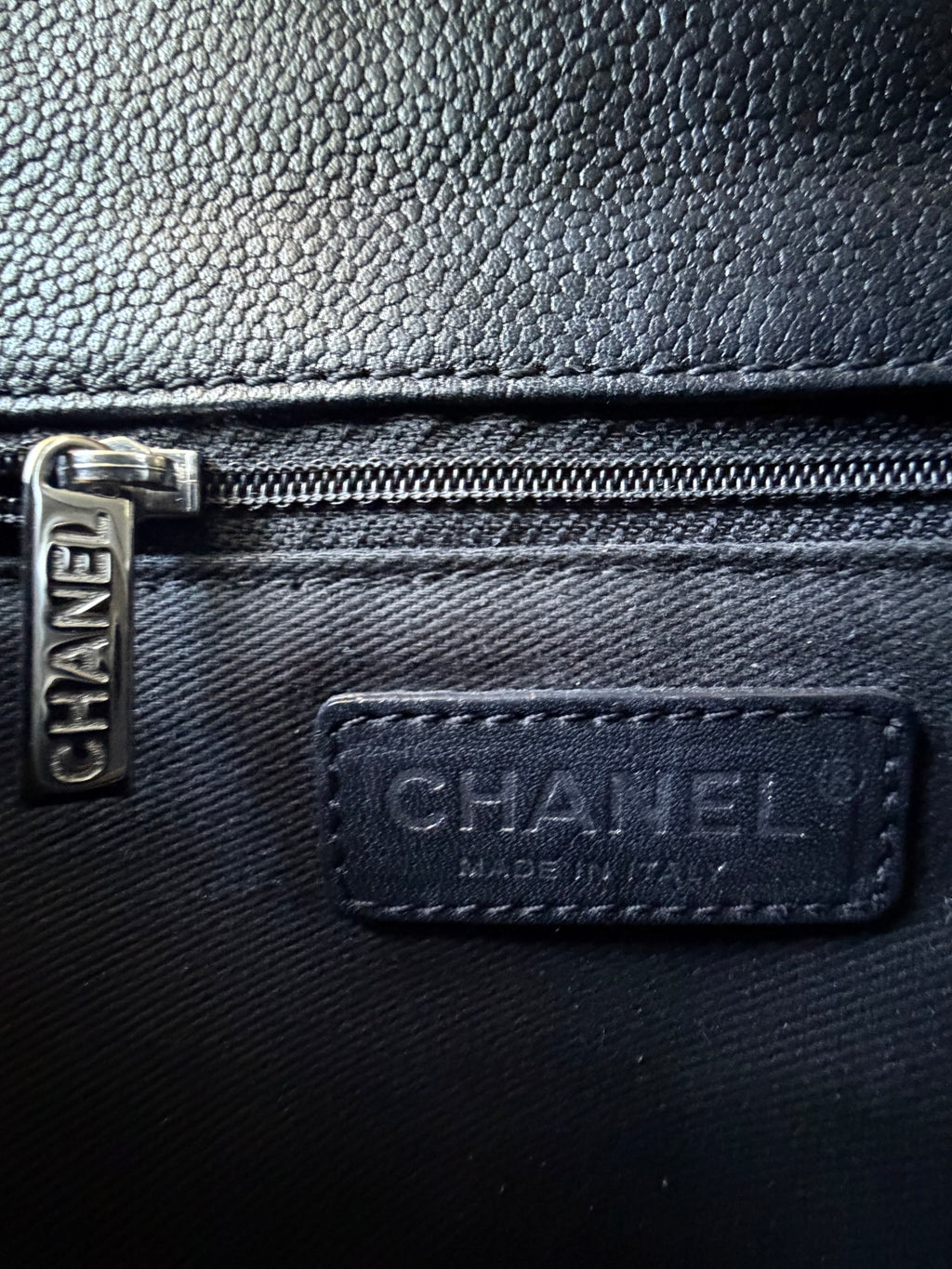 Authentic Chanel Grand Shopping Tote GST Black Caviar Leather Silver Hardware Made in Italy
