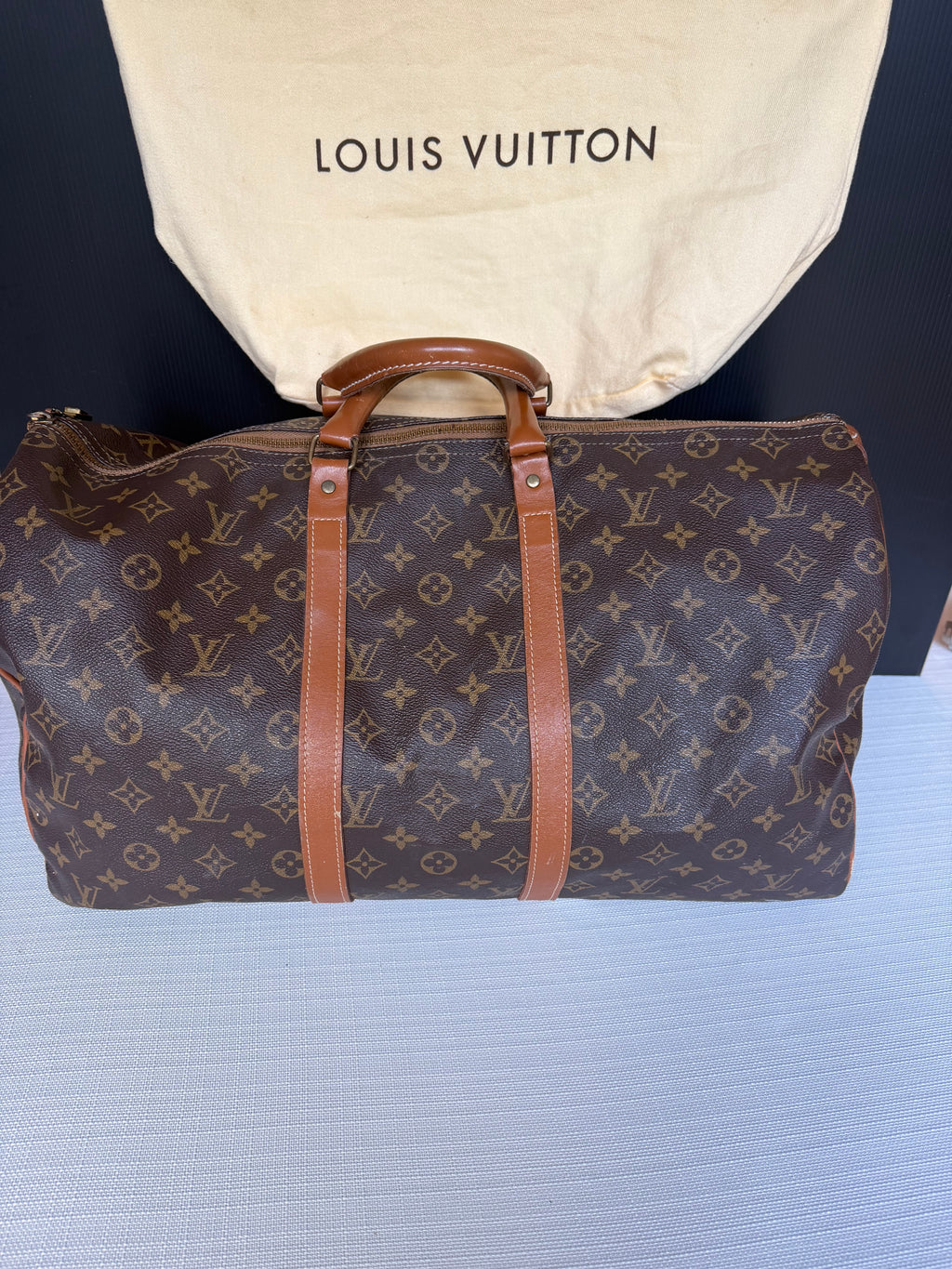 Louis Vuitton Keepall 55 Monogram Canvas Duffle Bag - Vintage Luxury Travel Bag with Leather Handles