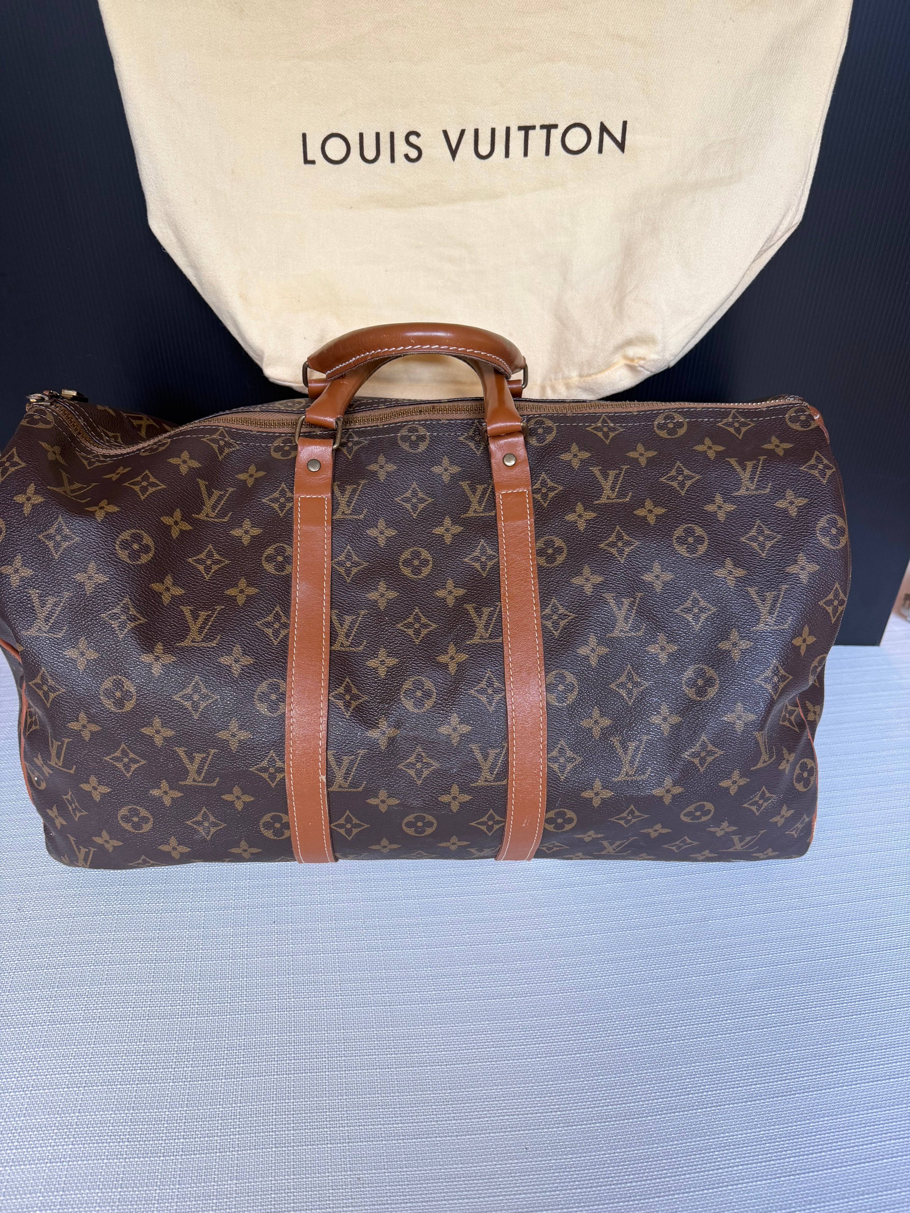 Louis Vuitton Keepall 55 Monogram Canvas Duffle Bag - Vintage Luxury Travel Bag with Leather Handles