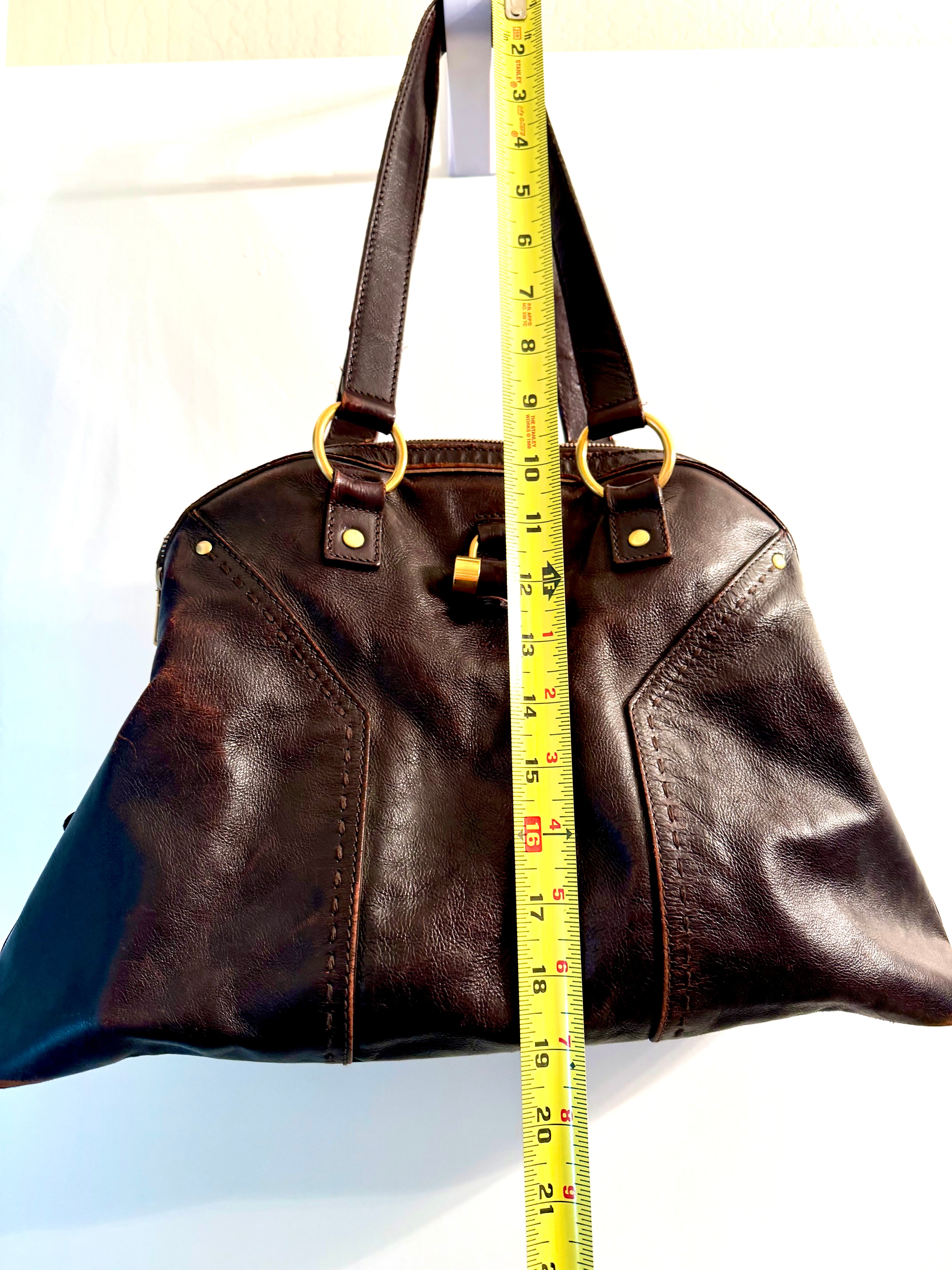 Authentic Yves Saint Laurent YSL Muse Leather Tote Bag Brown Gold Hardware Rive Gauche