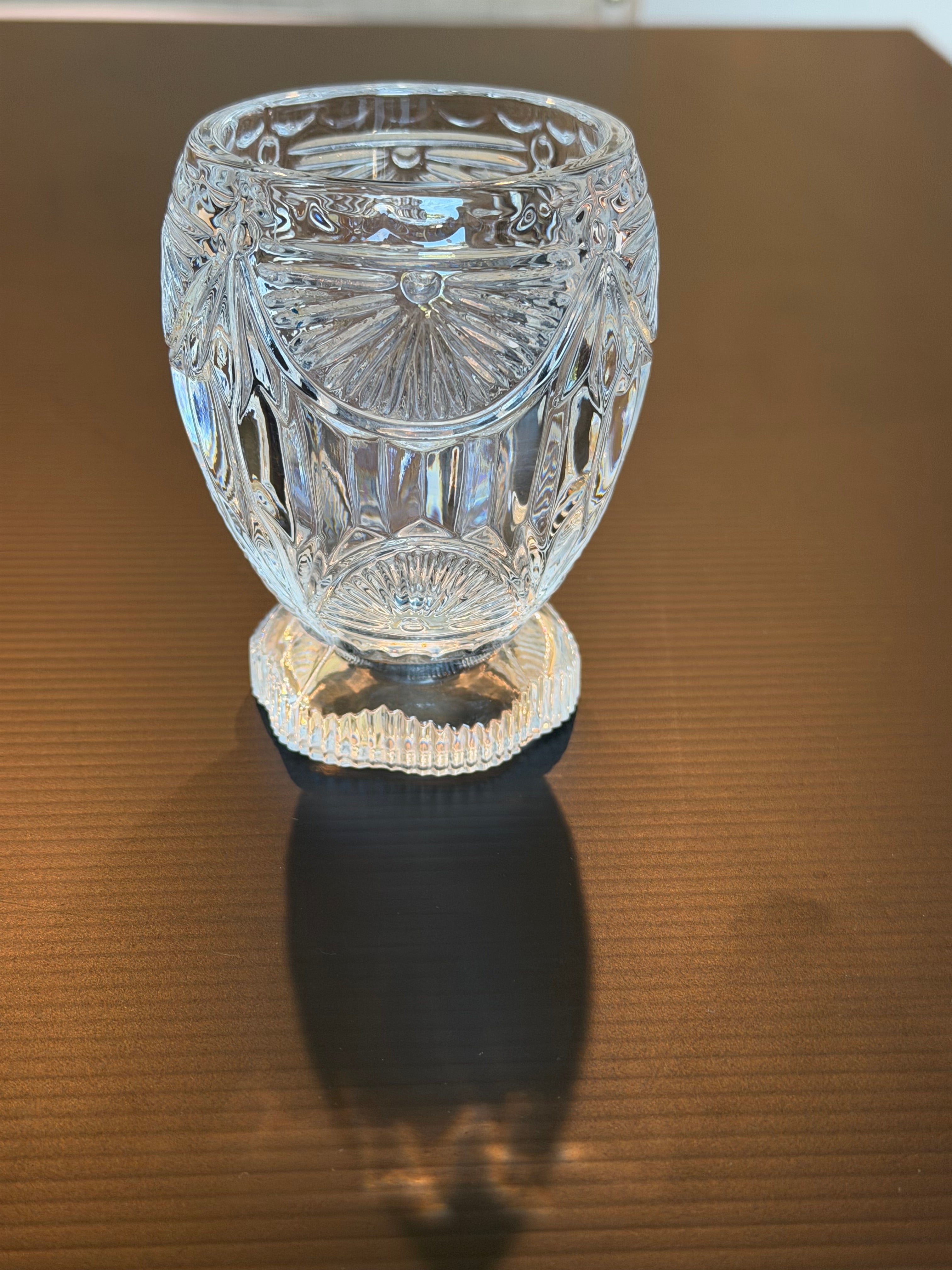 Pressed Crystal Votive Candle Holder Footed Glass Tealight Holder Elegant Cut Crystal Decor Vintage