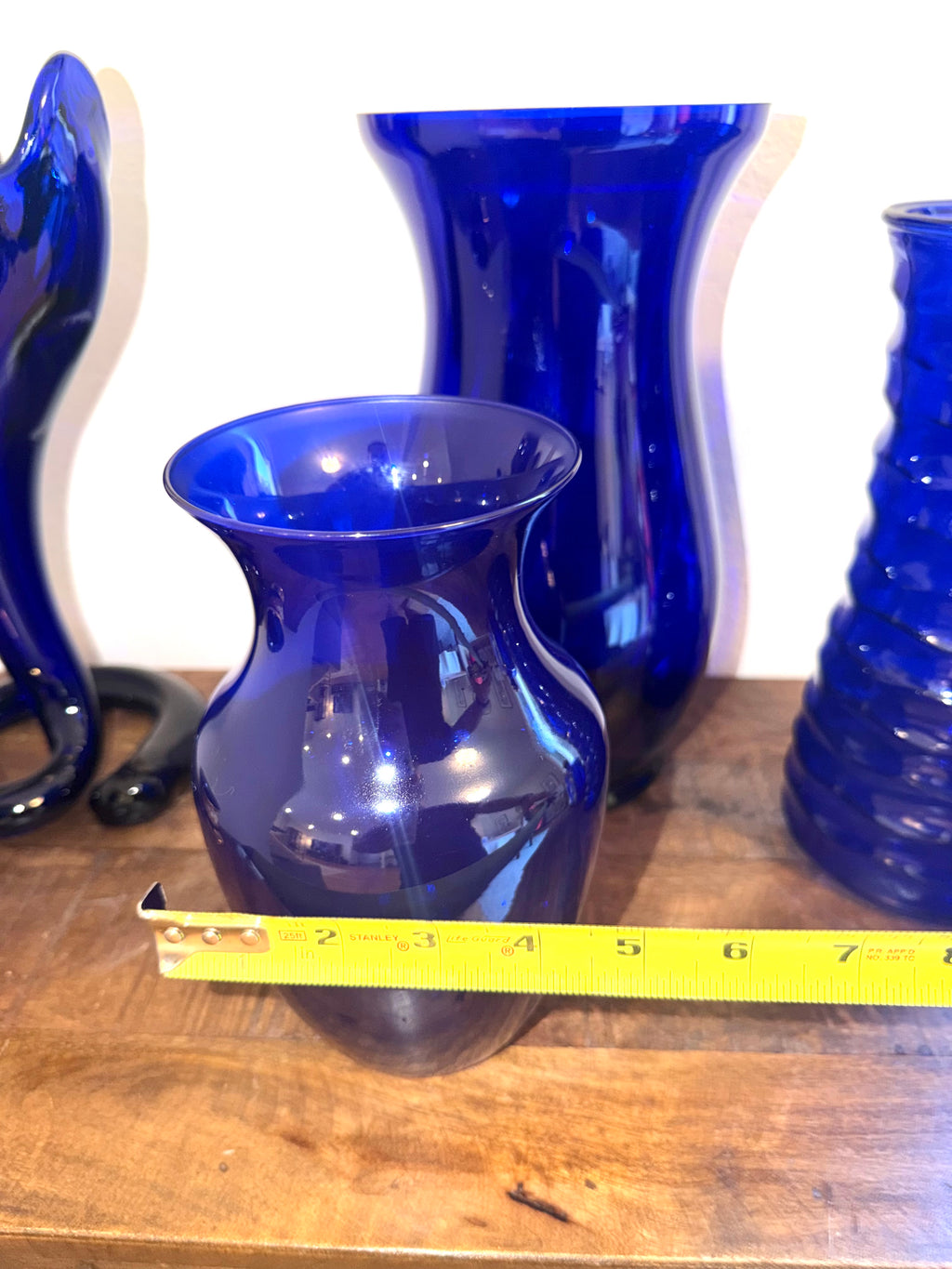 Cobalt Blue Art Glass Vase Hand Blown Bristol Blue MCM 9” Tall Vintage