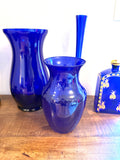 Cobalt Blue Art Glass Vase Hand Blown Bristol Blue MCM 9” Tall Vintage