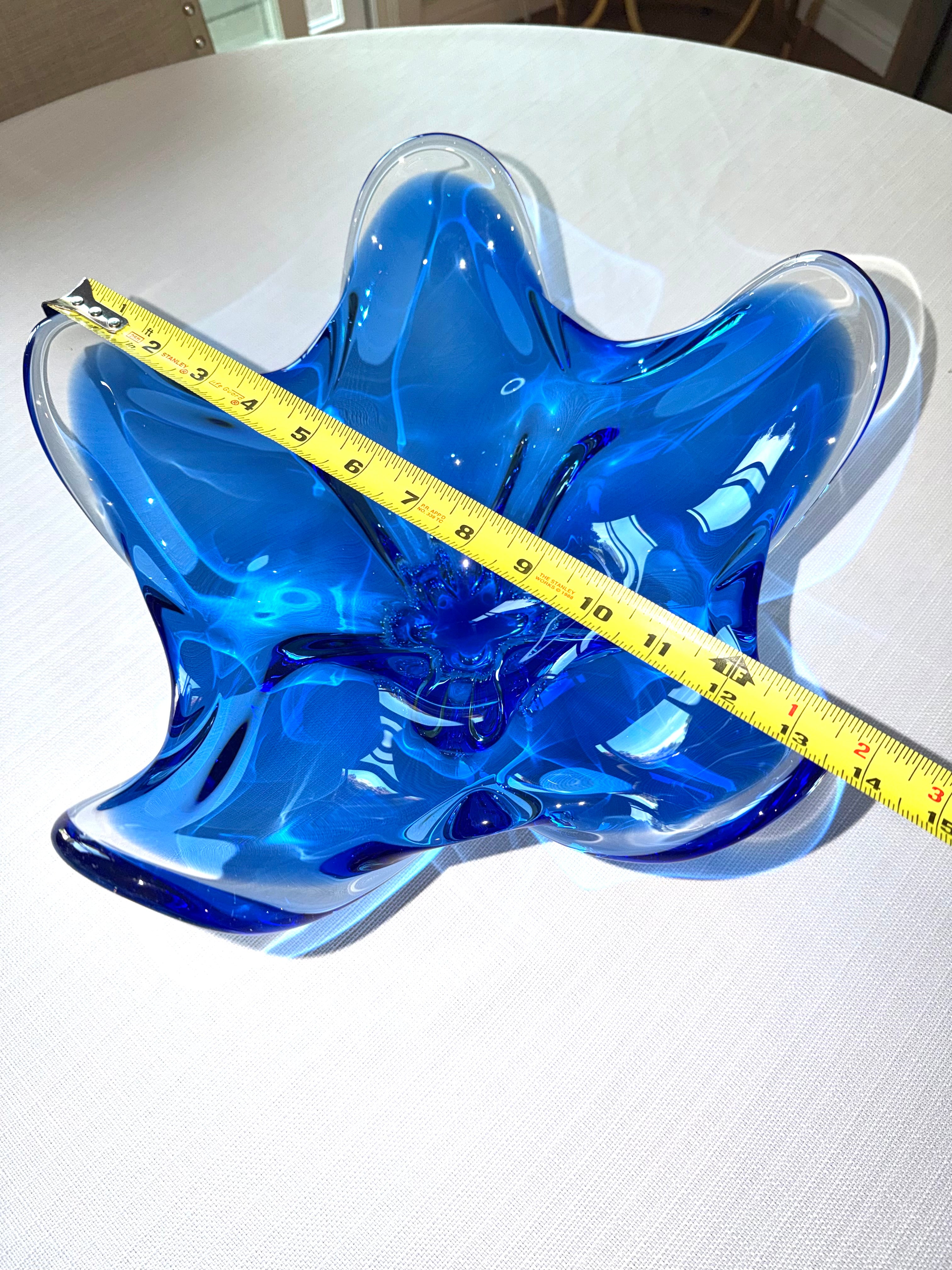 Italian Murano Style Cobalt Blue Freeform Art Glass Centerpiece Bowl, 14” Vintage