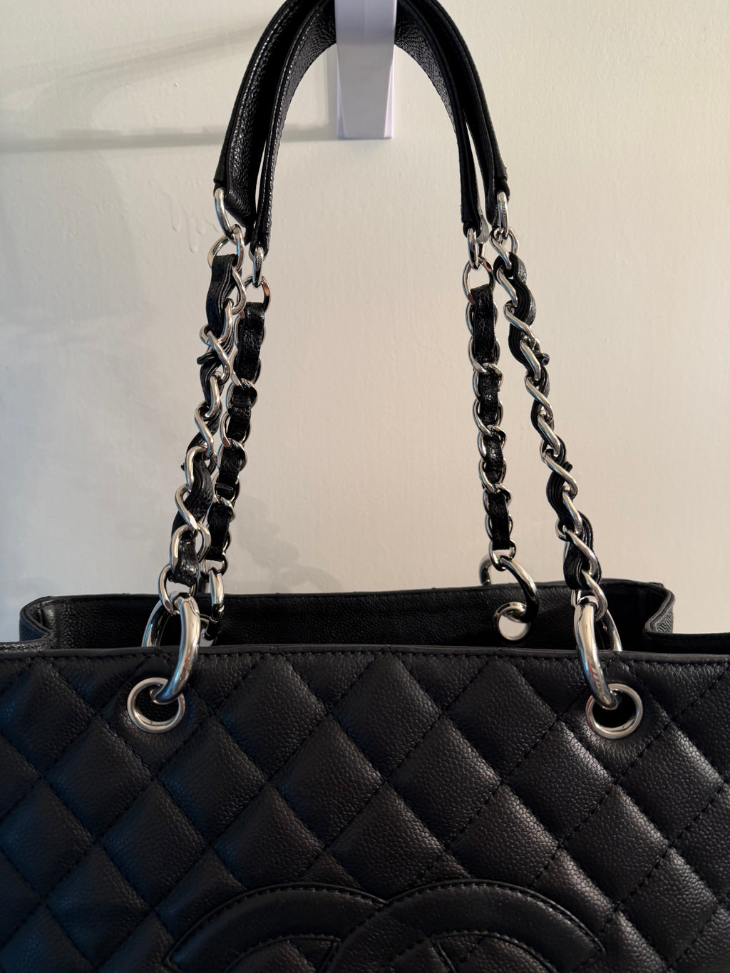 Authentic Chanel Grand Shopping Tote GST Black Caviar Leather Silver Hardware Made in Italy