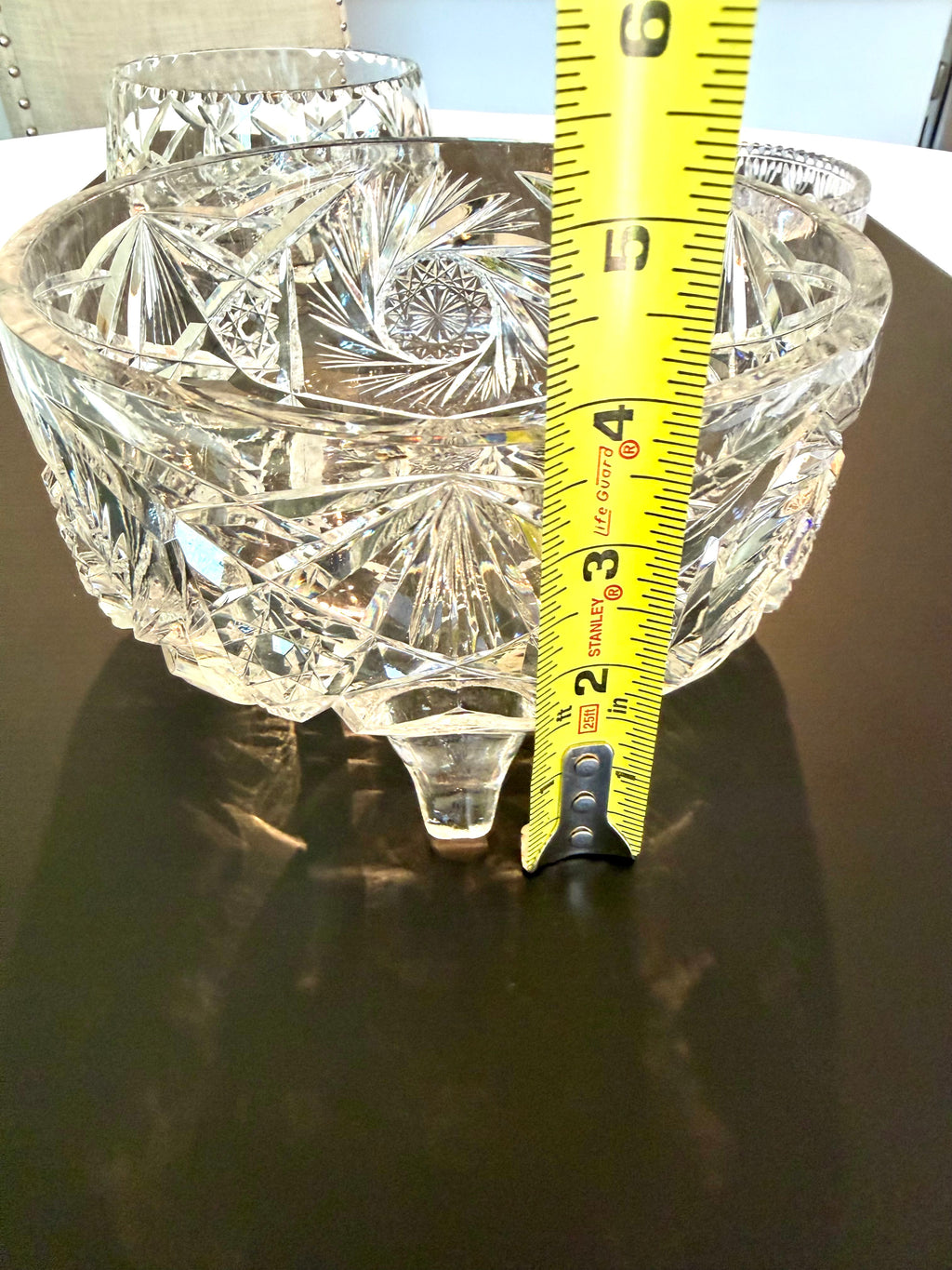 Heavy Cut Crystal Footed Bowl Starburst Centerpiece Elegant Estate Crystal Vintage