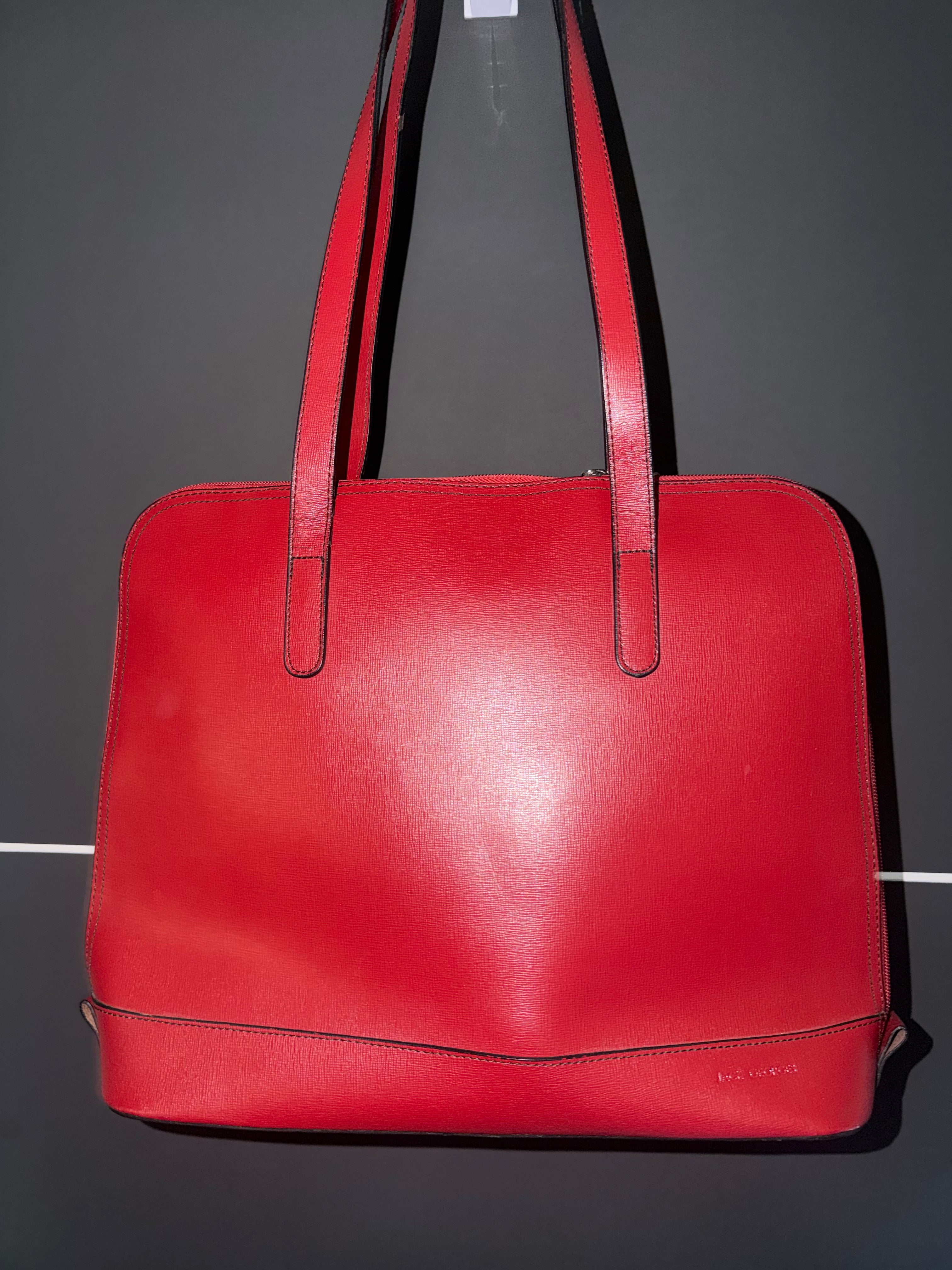 Jack Georges Chelsea Red Saffiano Leather Tote Bag Large Women’s Laptop Work Business Handbag