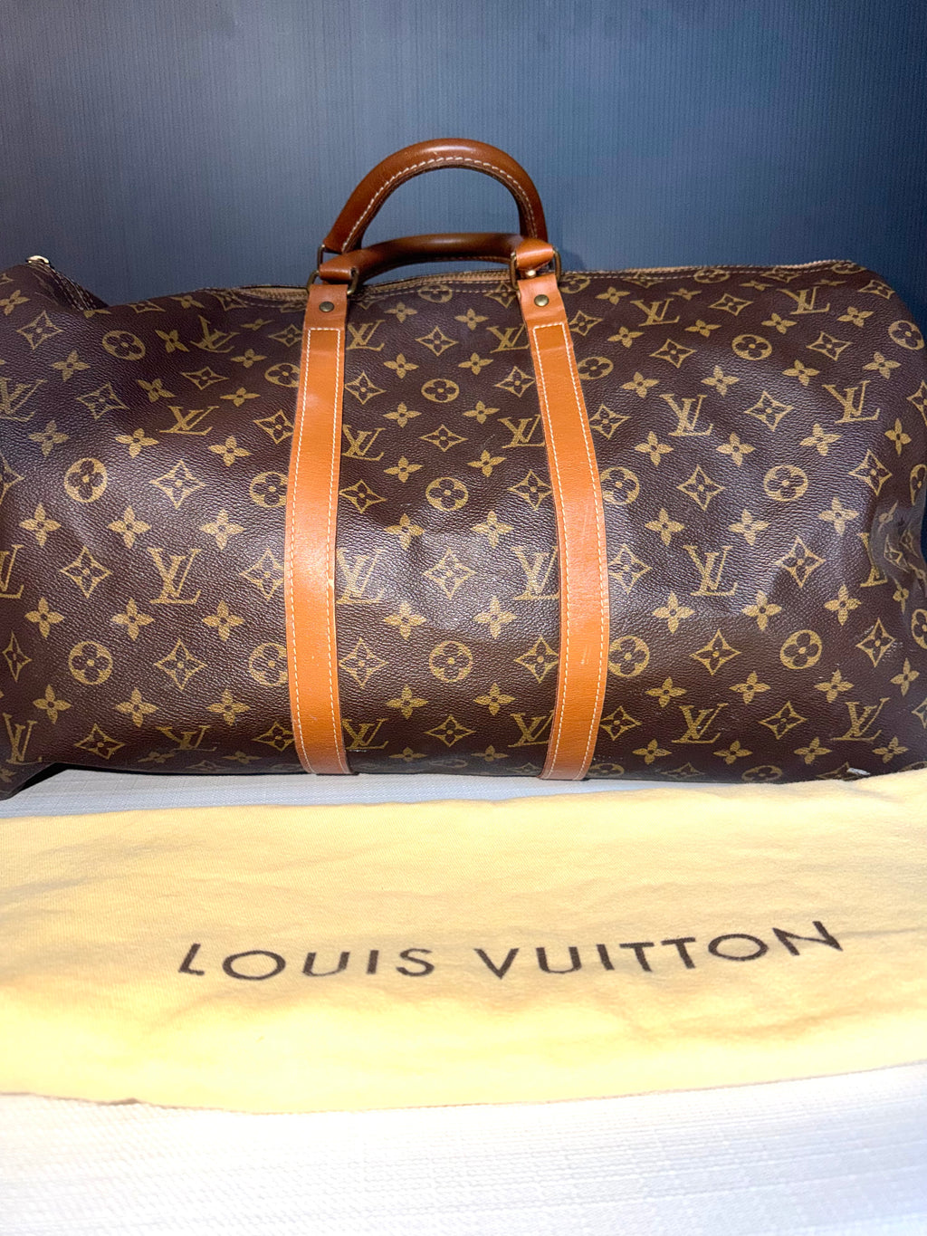 Louis Vuitton Keepall 55 Monogram Canvas Duffle Bag - Vintage Luxury Travel Bag with Leather Handles