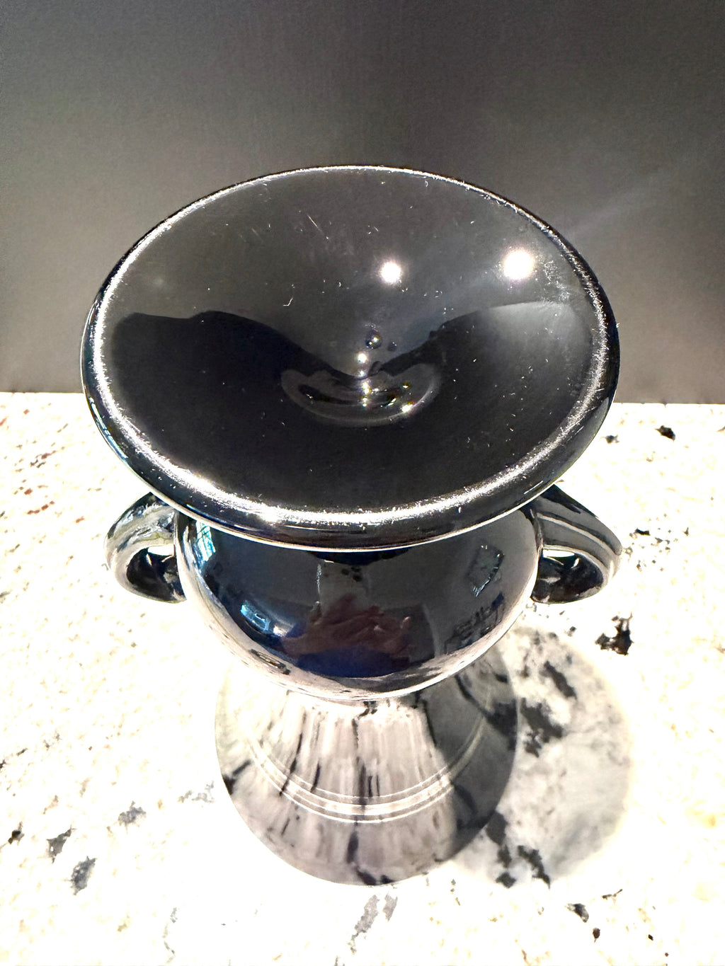 Black Amethyst Glass Trophy Vase With Silver Overlay Handles
