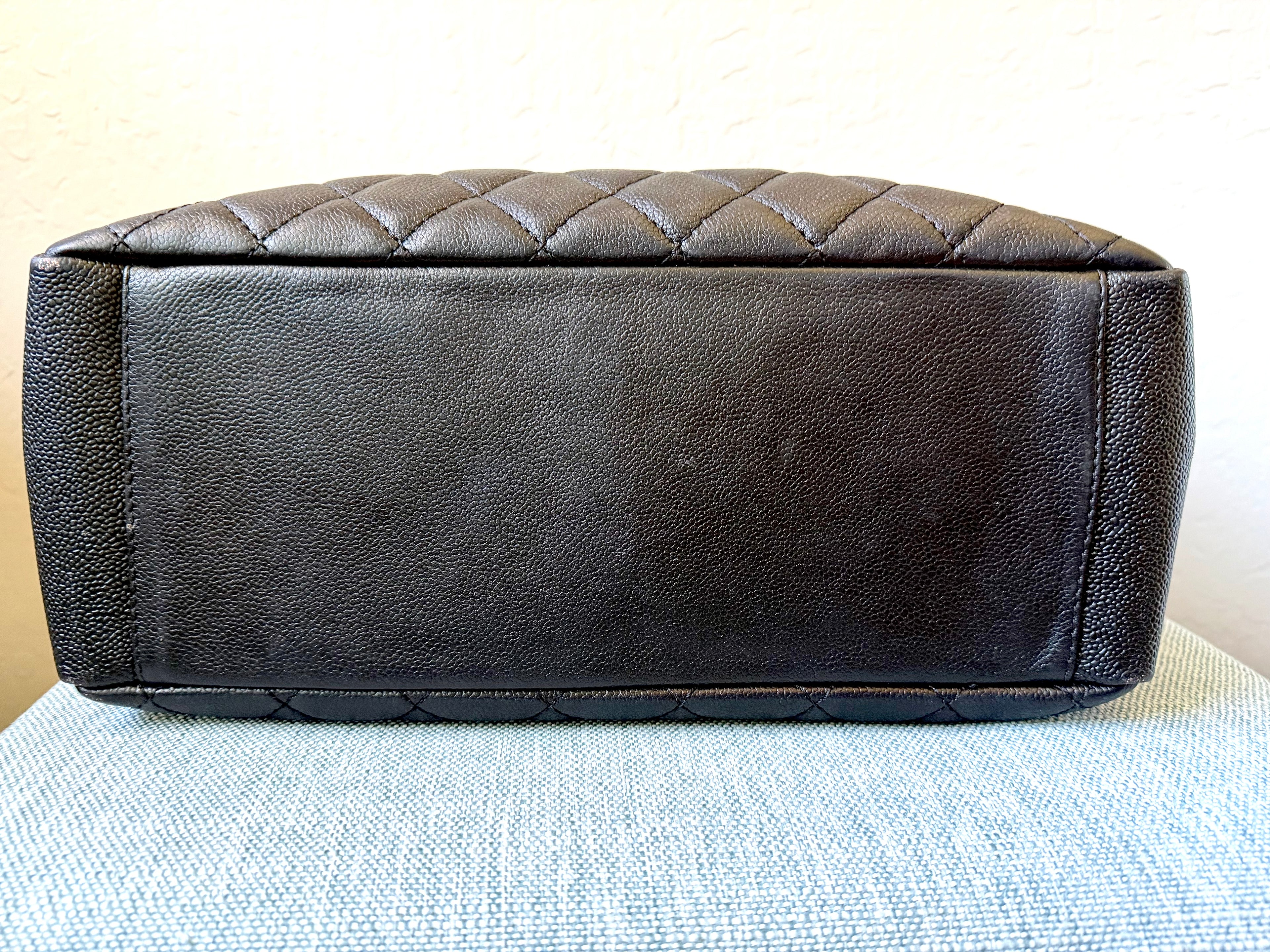 Authentic Chanel Grand Shopping Tote GST Black Caviar Leather Silver Hardware Made in Italy