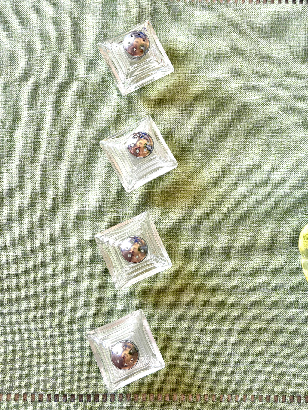 Art Deco Stepped Glass Salt & Pepper Shakers – Set of 4 1920s–1930s