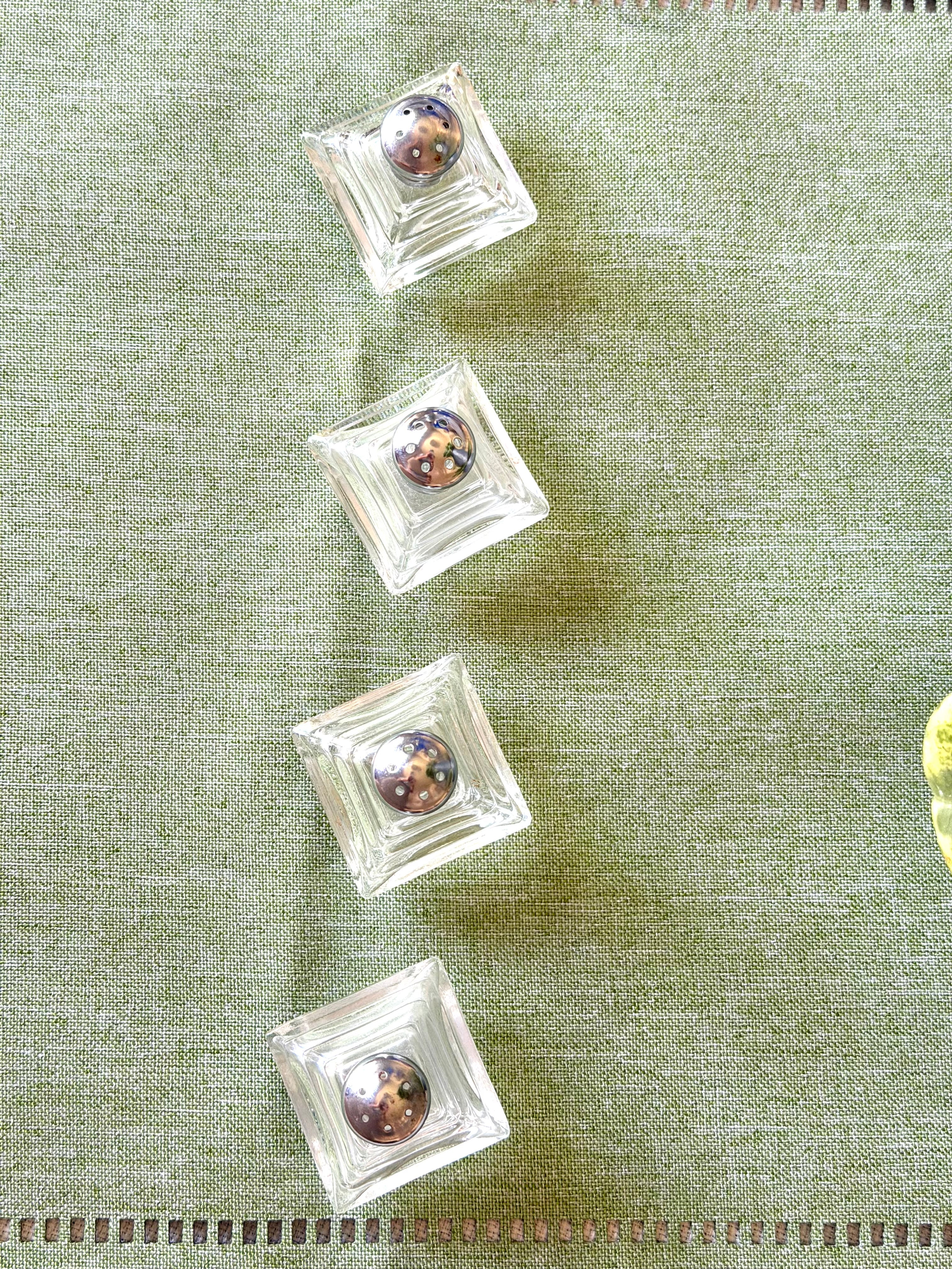 Art Deco Stepped Glass Salt & Pepper Shakers – Set of 4 1920s–1930s