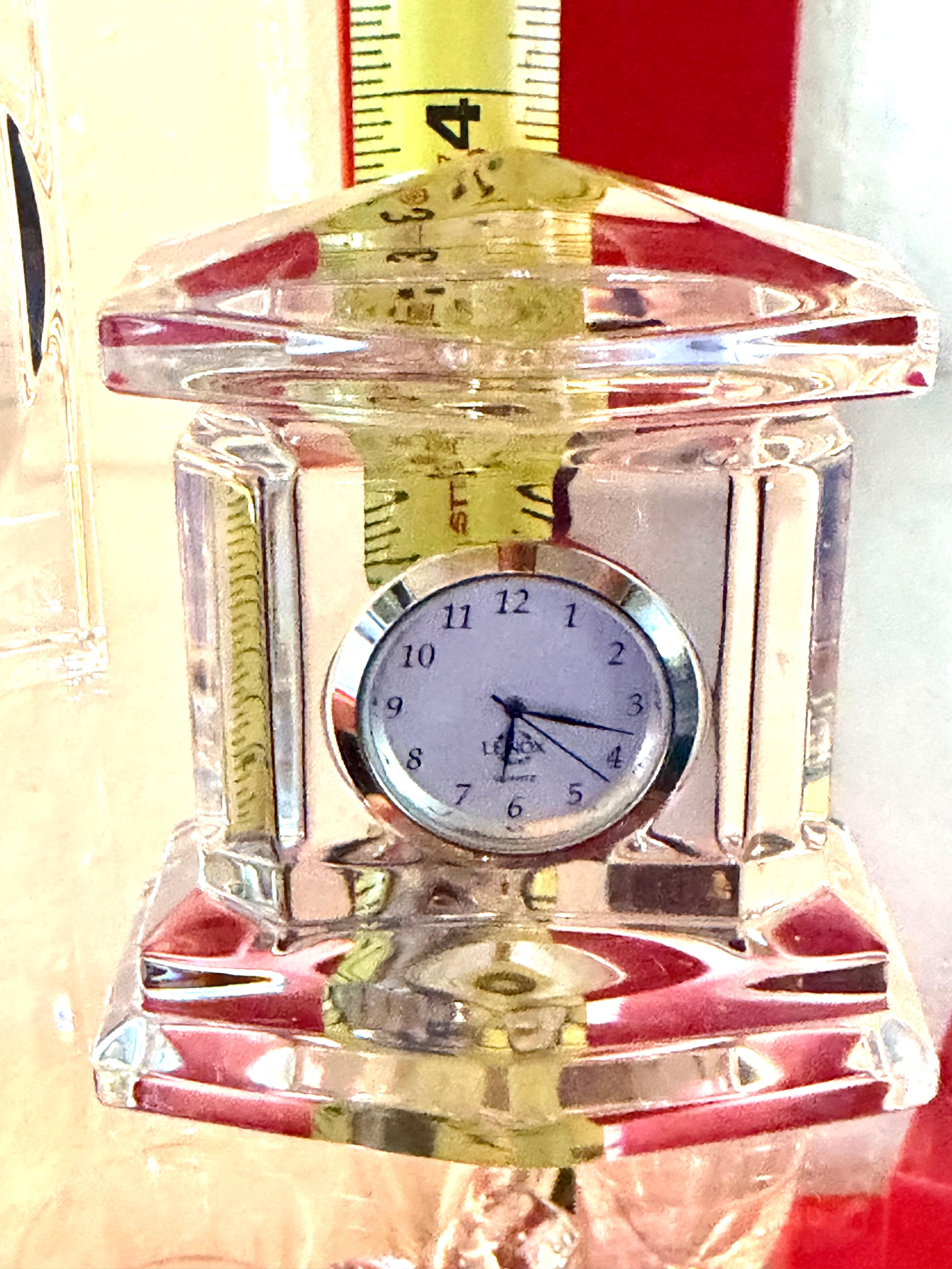 Lenox Crystal Quartz Desk Clock Geometric Clear Glass Mantel Office Decor Vintage