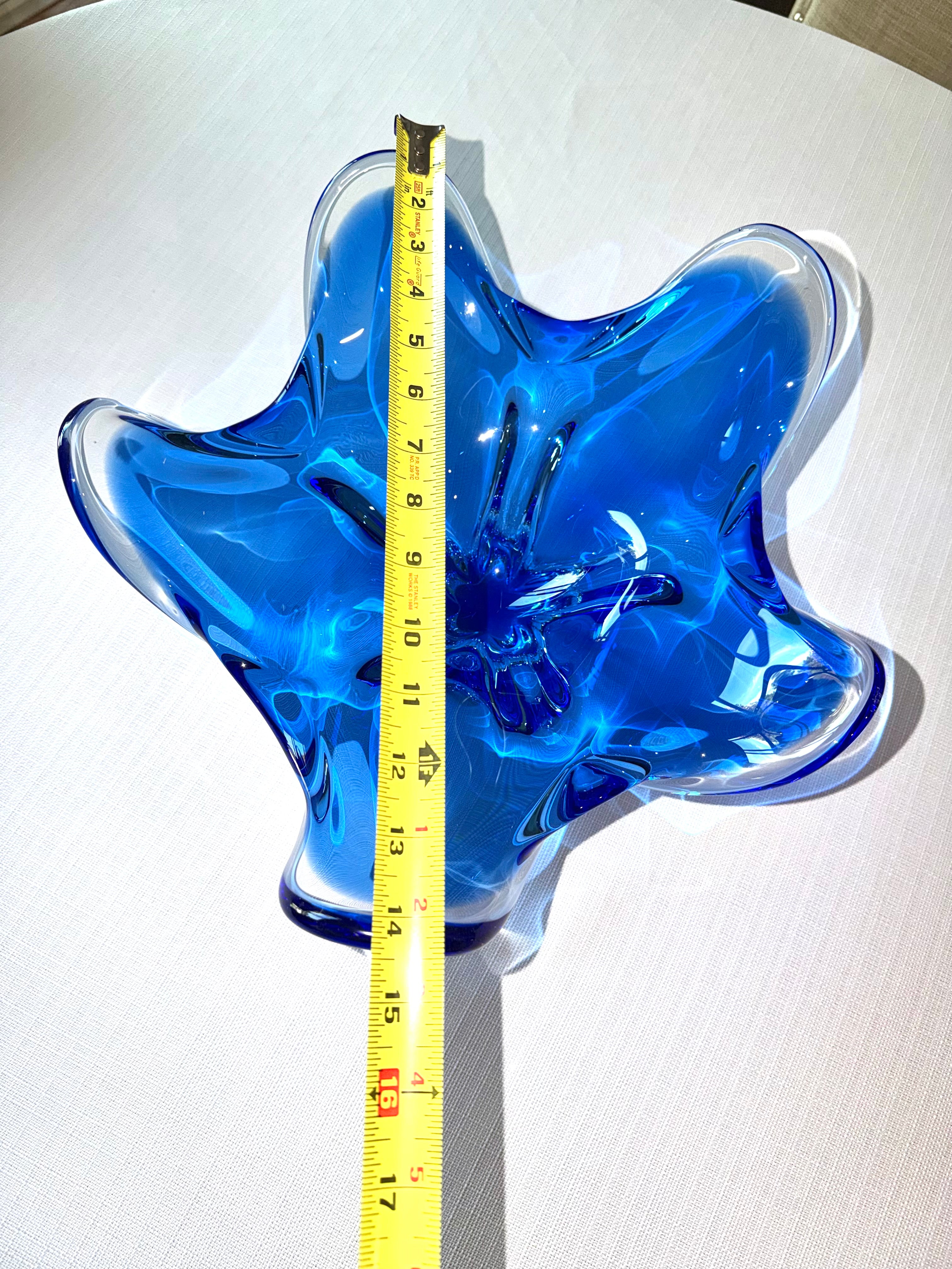 Italian Murano Style Cobalt Blue Freeform Art Glass Centerpiece Bowl, 14” Vintage