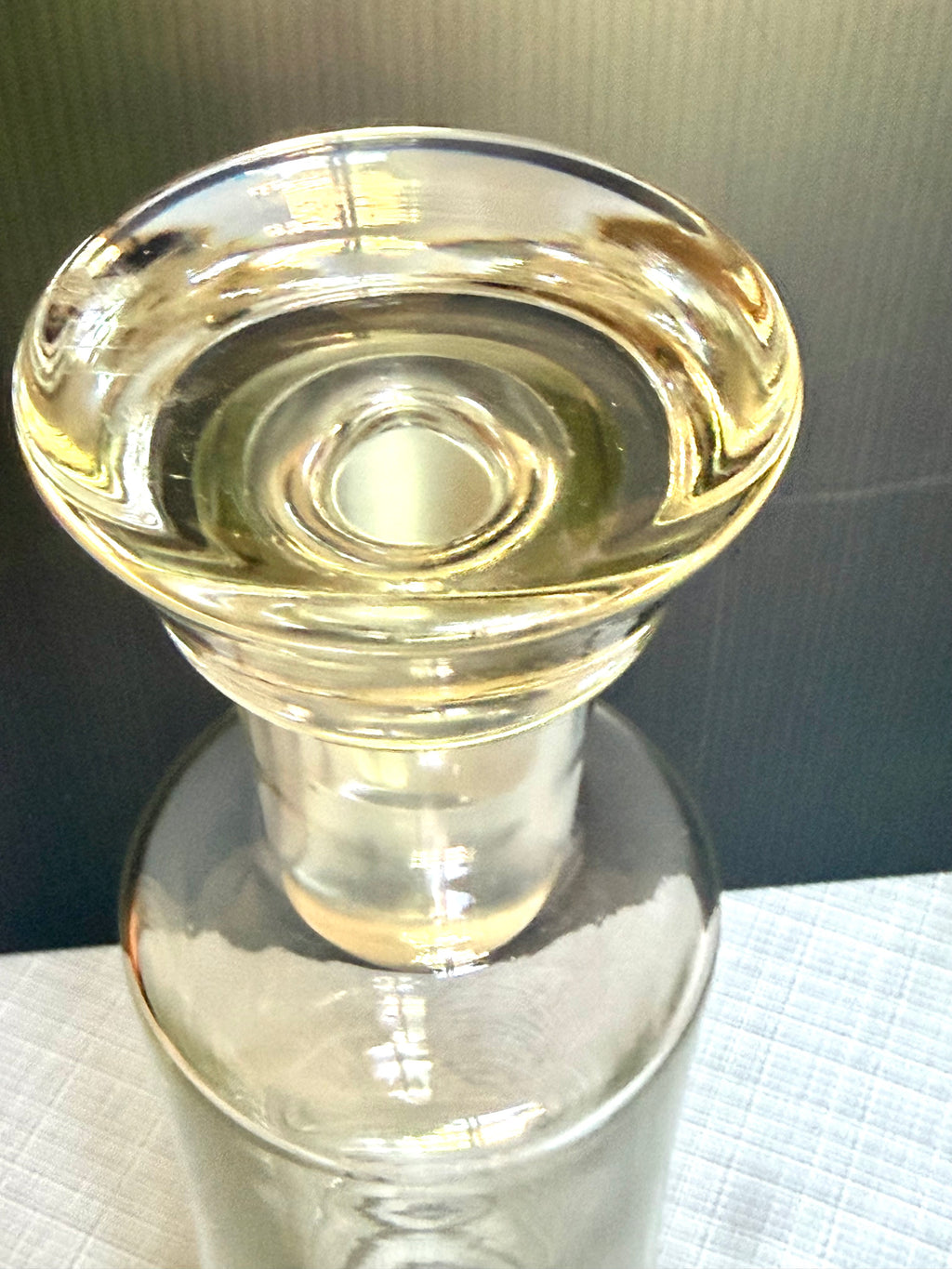 Heavy Art Glass Decanter Bottle With Stopper Clear Scandinavian Style 11.5”