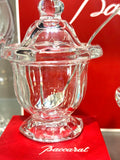 French Crystal Mustard Jar with Spoon Attributed to Baccarat Elegant Condiment Pot