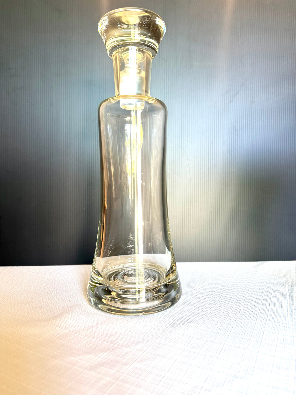 Heavy Art Glass Decanter Bottle With Stopper Clear Scandinavian Style 11.5”