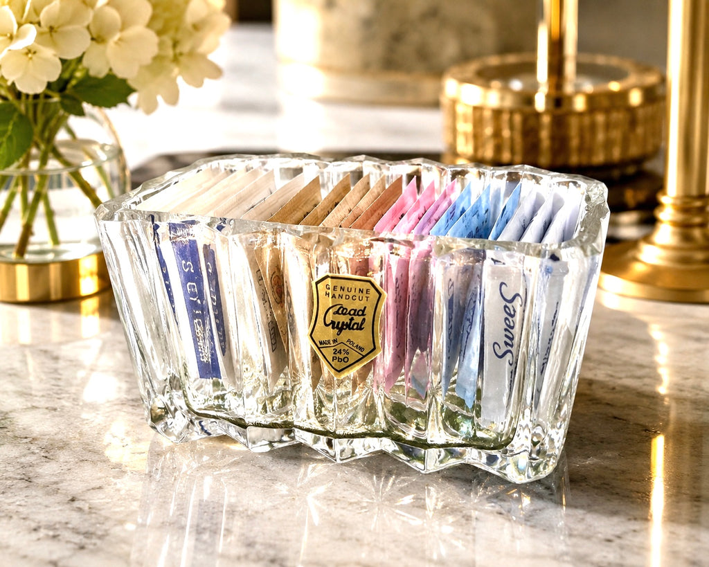 Hand-Cut Polish Lead Crystal Sugar Packet Holder / Trinket Dish – 24% PbO Crystal Catchall Vintage