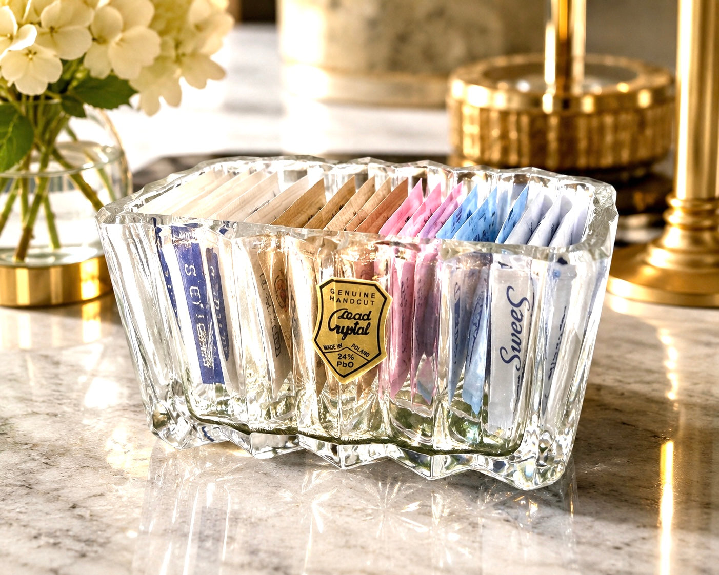 Hand-Cut Polish Lead Crystal Sugar Packet Holder / Trinket Dish – 24% PbO Crystal Catchall Vintage