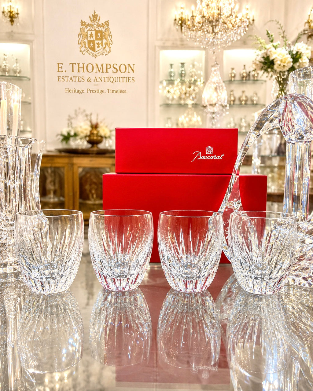 Baccarat Masséna Crystal Double Old Fashioned Tumblers Glasses Set of 4 Signed France