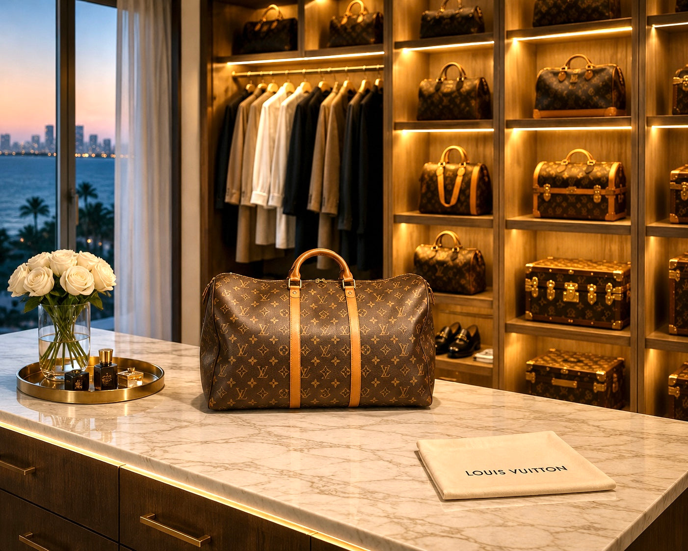 Louis Vuitton Keepall 55 Monogram Canvas Duffle Bag - Vintage Luxury Travel Bag with Leather Handles