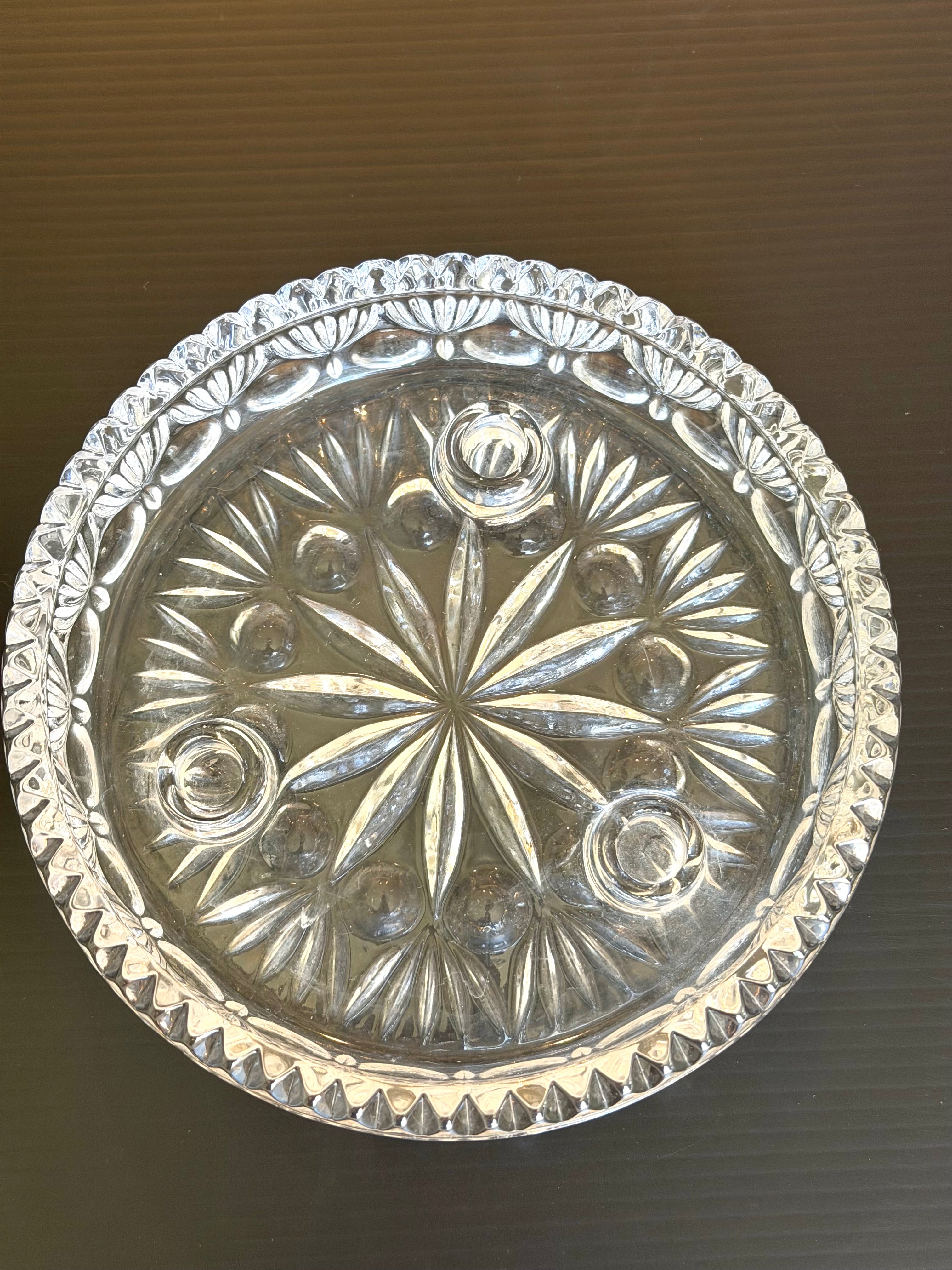 Heavy Crystal 3 Taper Candle Holder Bowl Centerpiece Elegant Cut Glass Decor Vintage