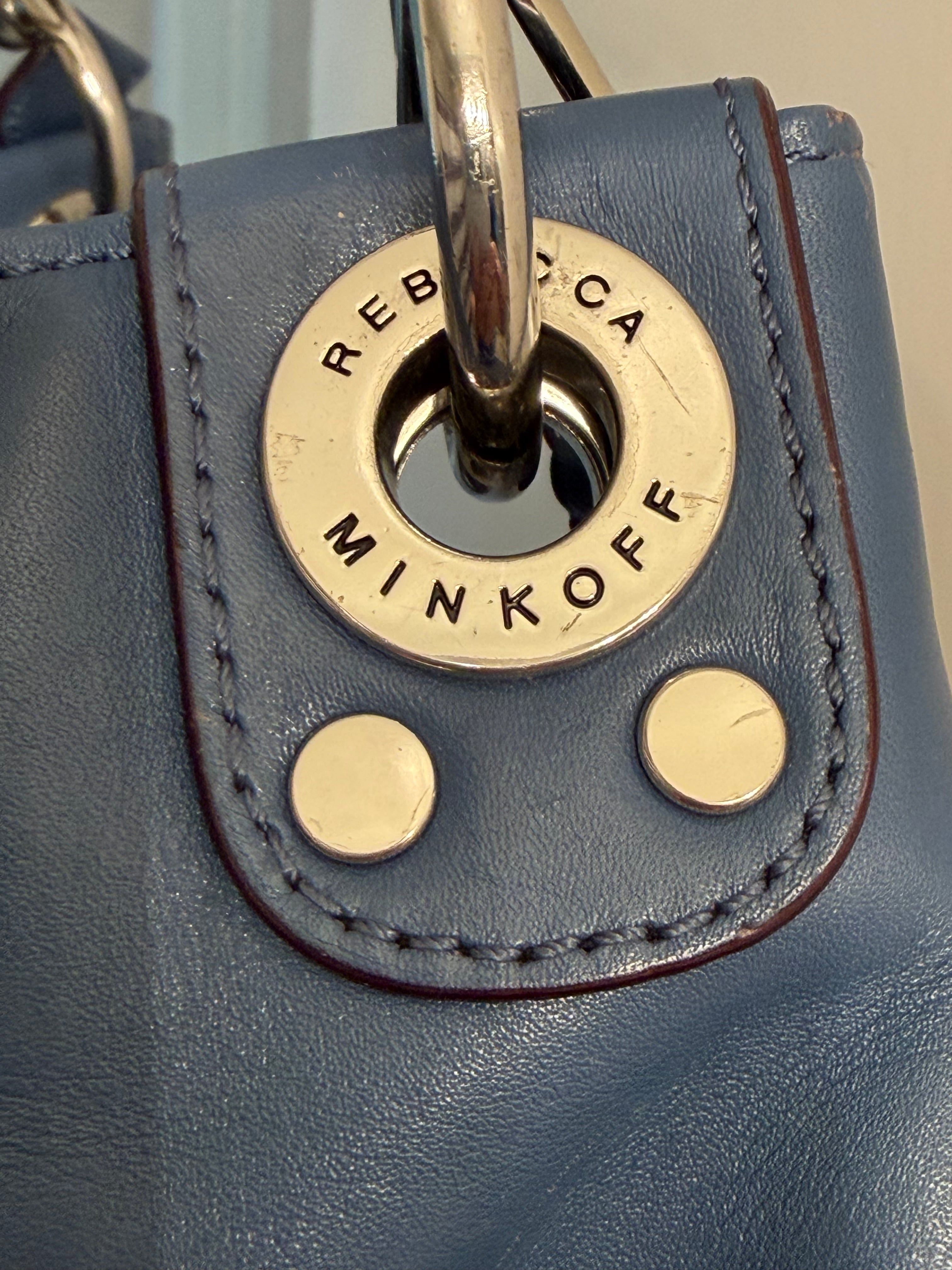 Rebecca Minkoff Blue Leather Studded Hobo Shoulder Bag | Chain Strap Designer Purse