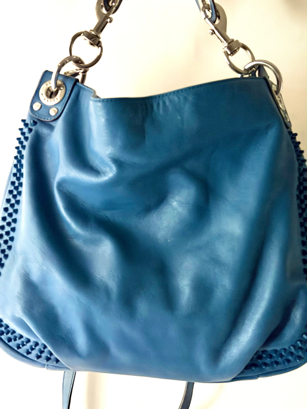 Rebecca Minkoff Blue Leather Studded Hobo Shoulder Bag | Chain Strap Designer Purse