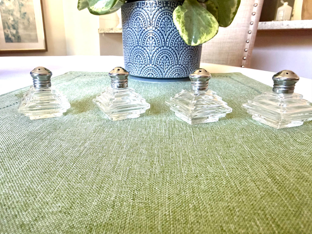 Art Deco Stepped Glass Salt & Pepper Shakers – Set of 4 1920s–1930s