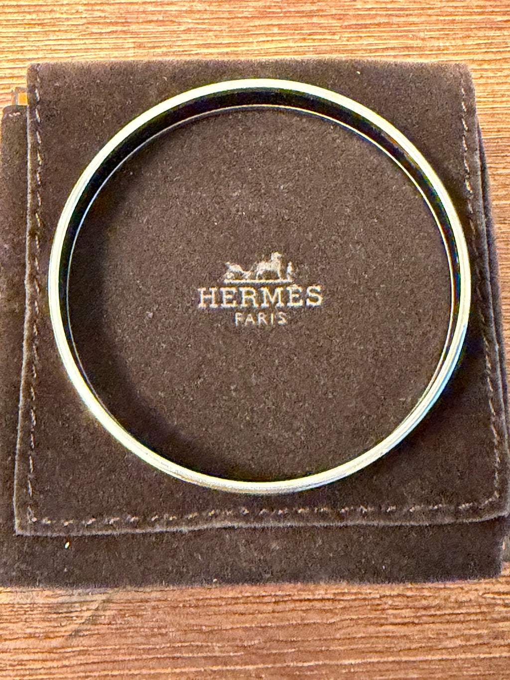 Hermès Enamel Bangle Bracelet Multicolor Equestrian Print Palladium Tone