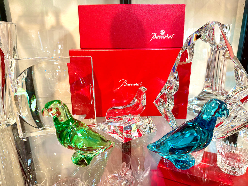 Double Signed Emerald & Turquoise Crystal Bird Sculptures – Pair