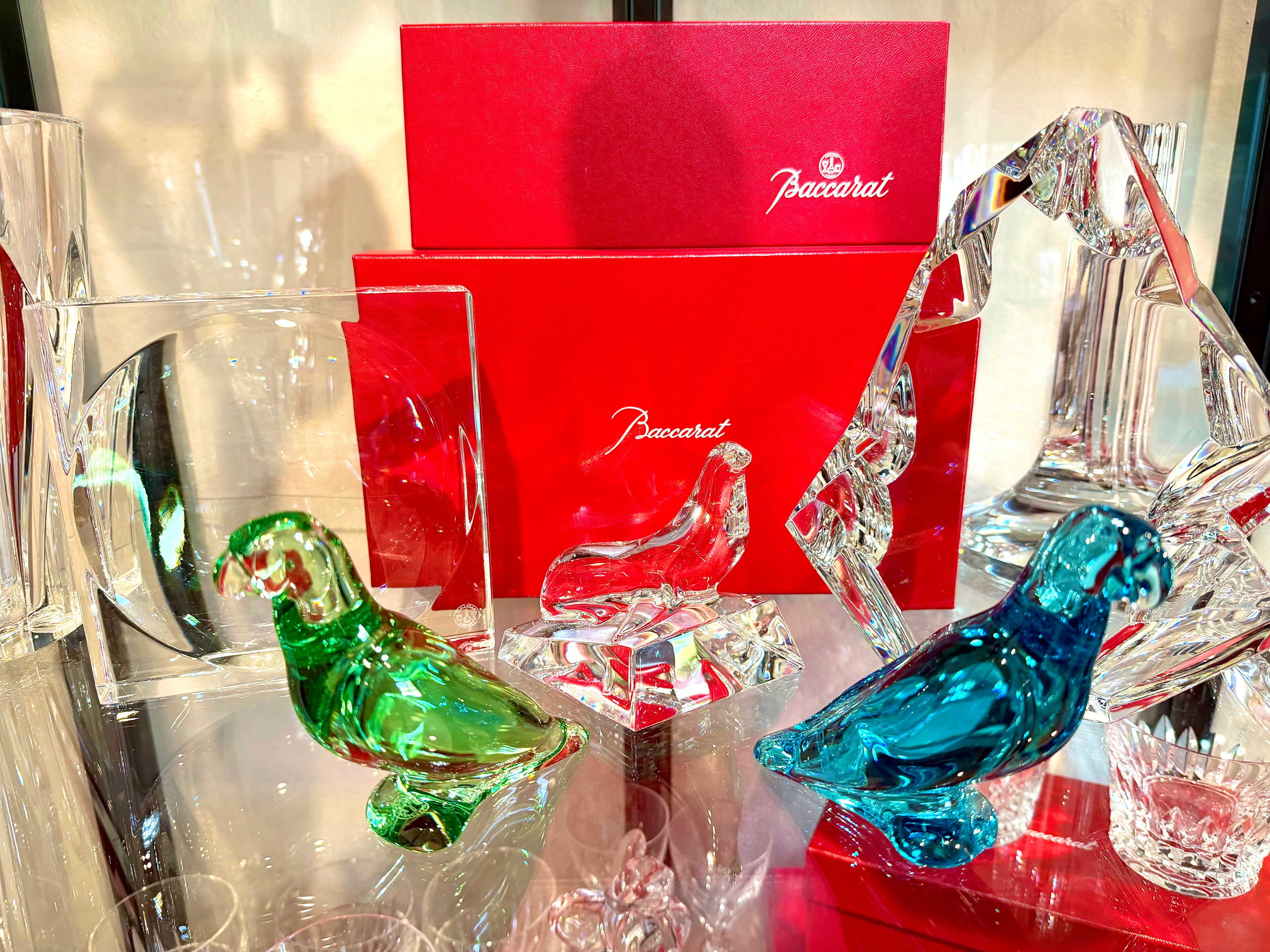 Double Signed Emerald & Turquoise Crystal Bird Sculptures – Pair