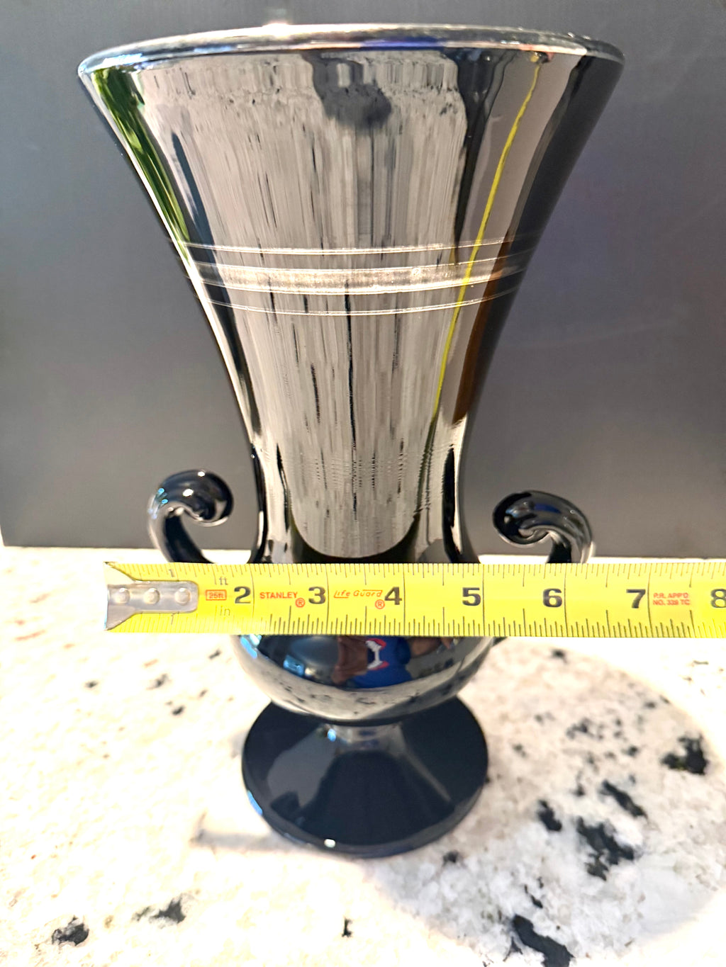Black Amethyst Glass Trophy Vase With Silver Overlay Handles