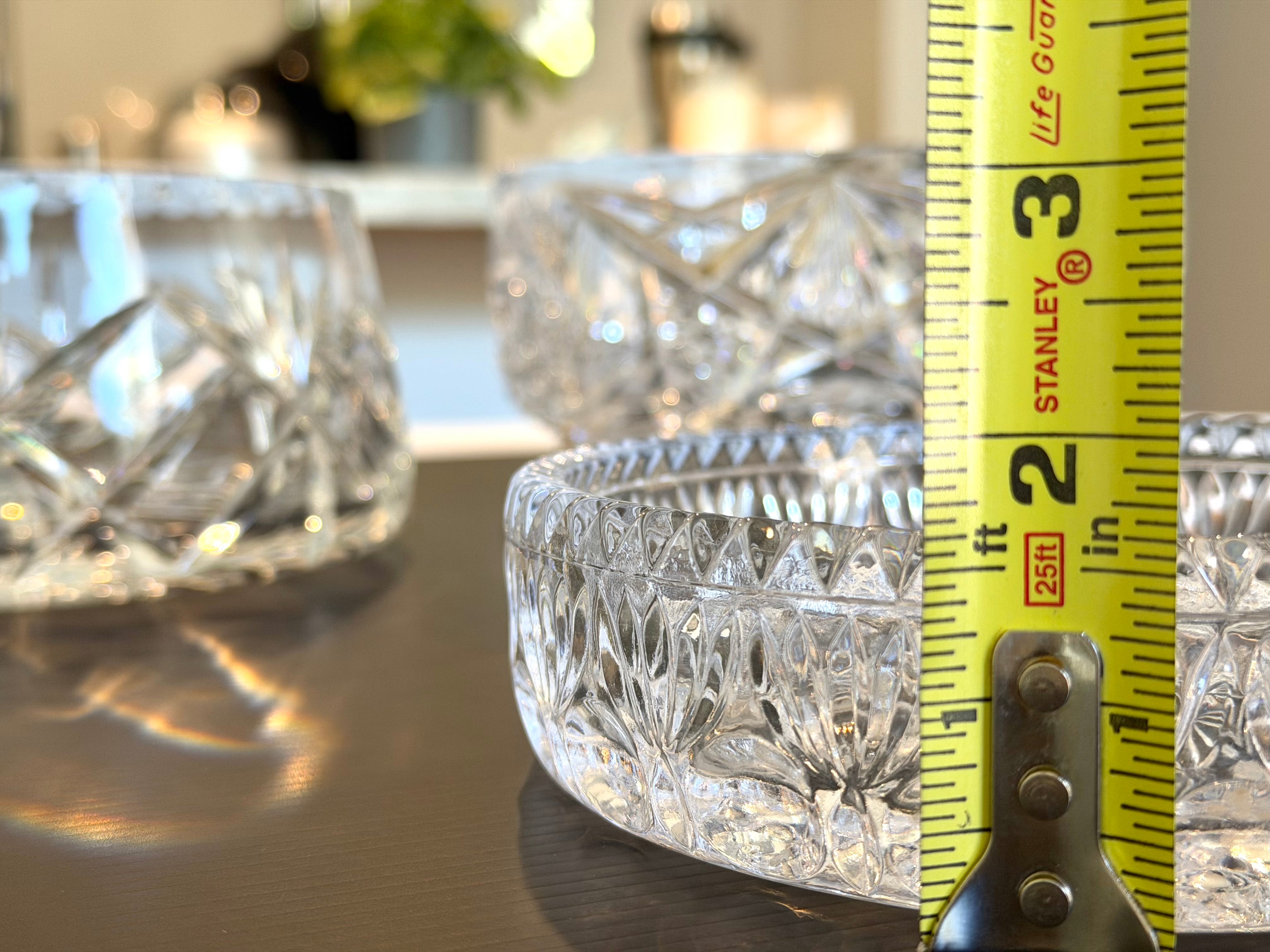 Heavy Crystal 3 Taper Candle Holder Bowl Centerpiece Elegant Cut Glass Decor Vintage