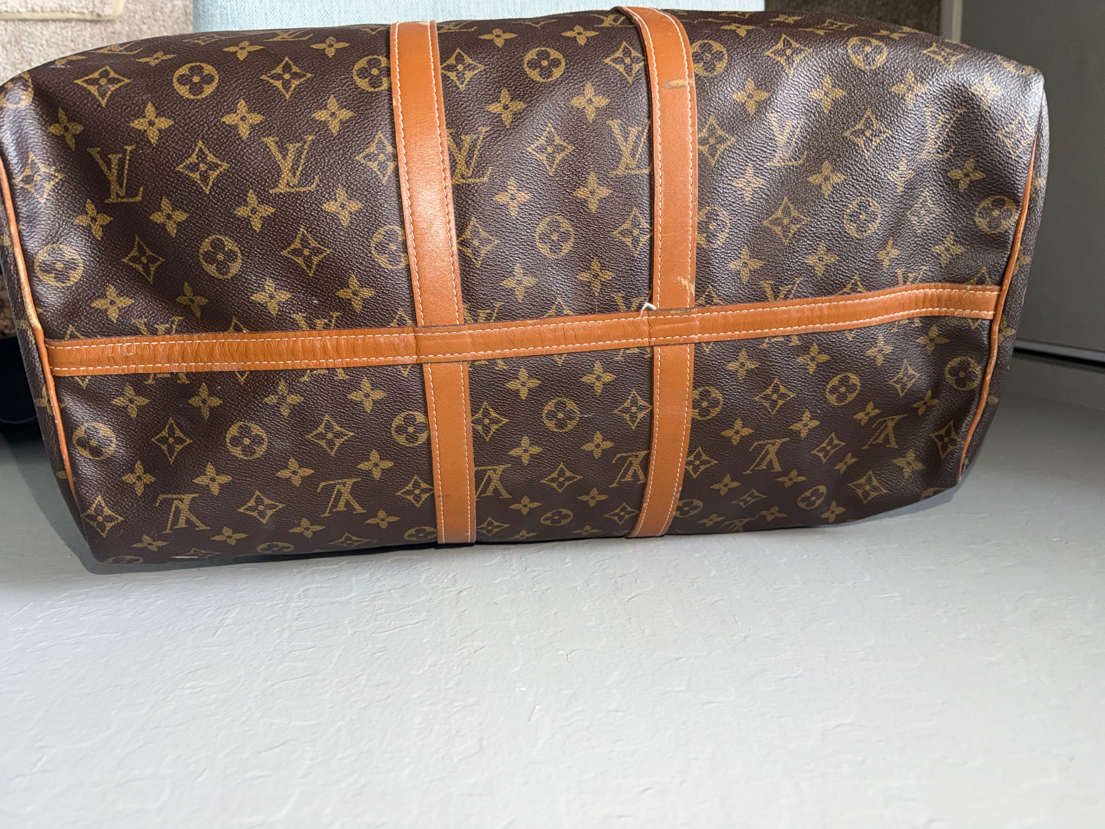 Louis Vuitton Keepall 55 Monogram Canvas Duffle Bag - Vintage Luxury Travel Bag with Leather Handles