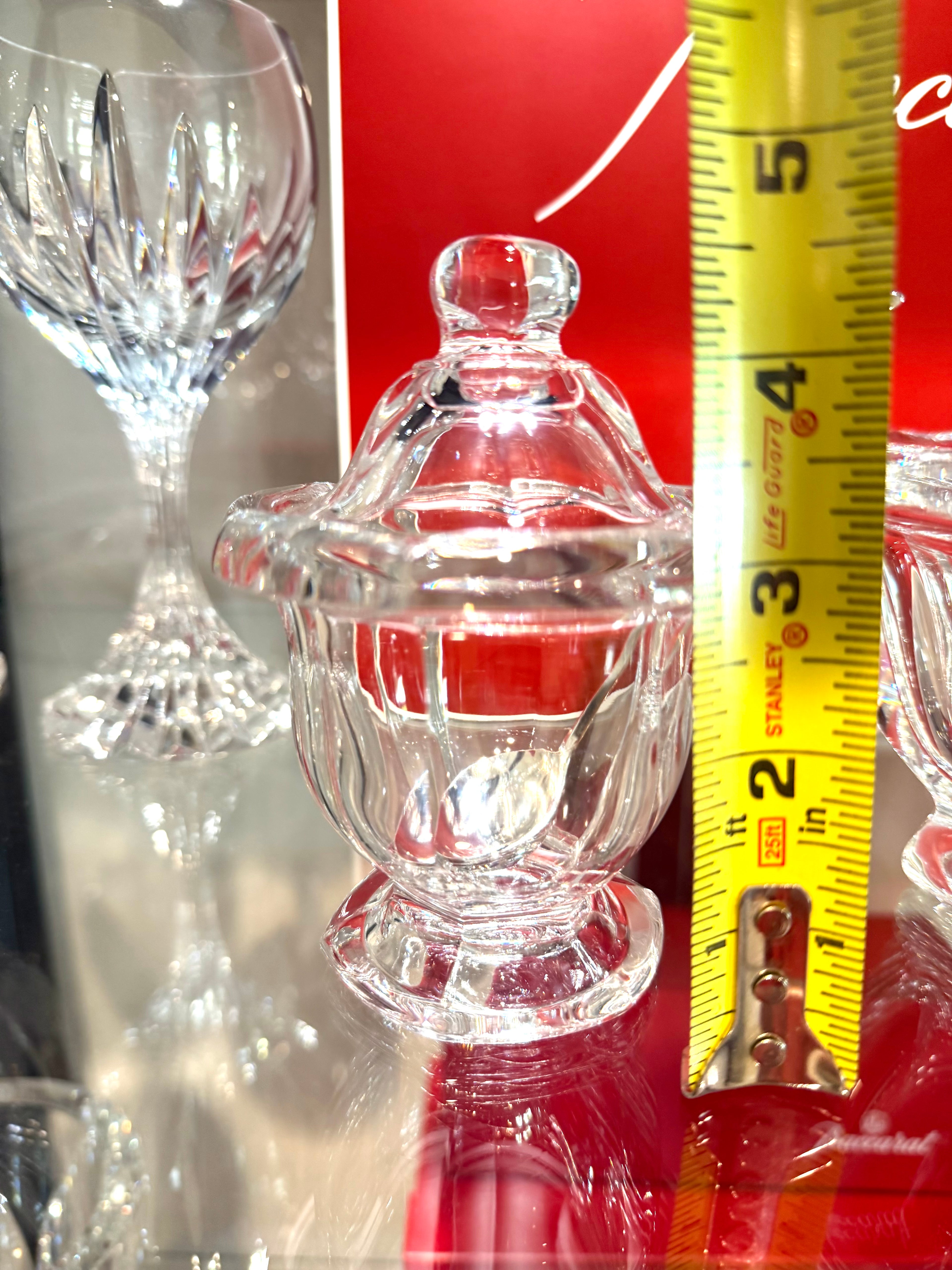 French Crystal Mustard Jar with Spoon Attributed to Baccarat Elegant Condiment Pot
