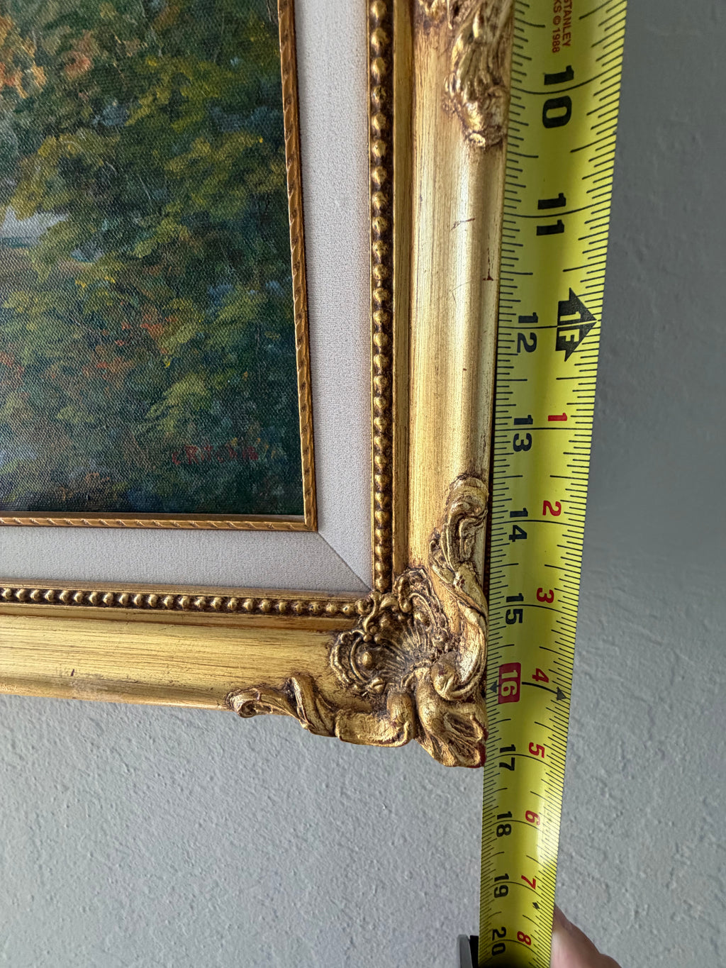 Signed Original Oil Painting — Autumn Lakeside Landscape by C. Ritchie — Ornate Gold Gilt Frame Vintage