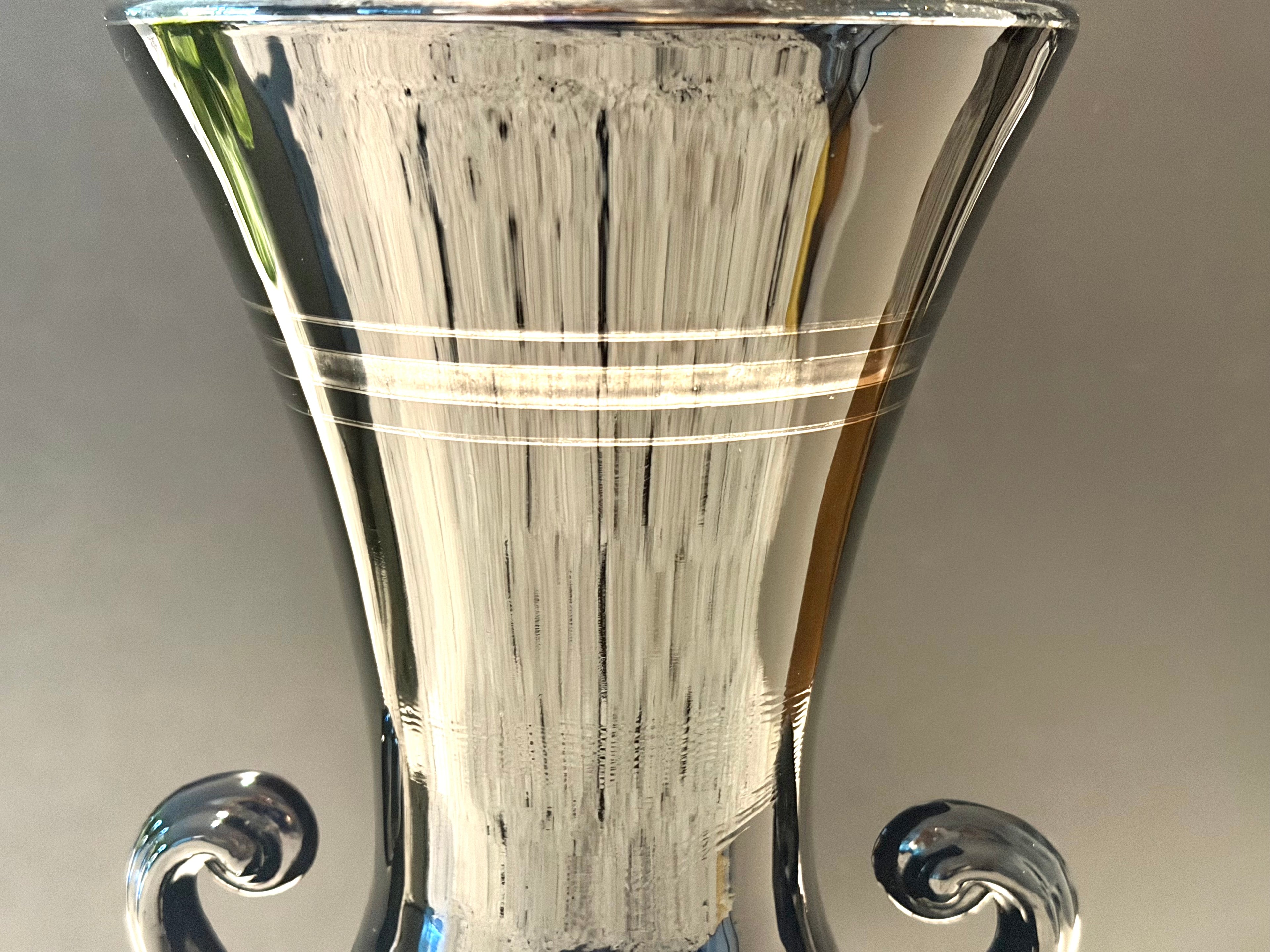 Black Amethyst Glass Trophy Vase With Silver Overlay Handles