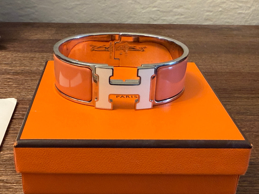 Hermès Clic Clac H Bracelet PM Orange Enamel Palladium Plated with Box