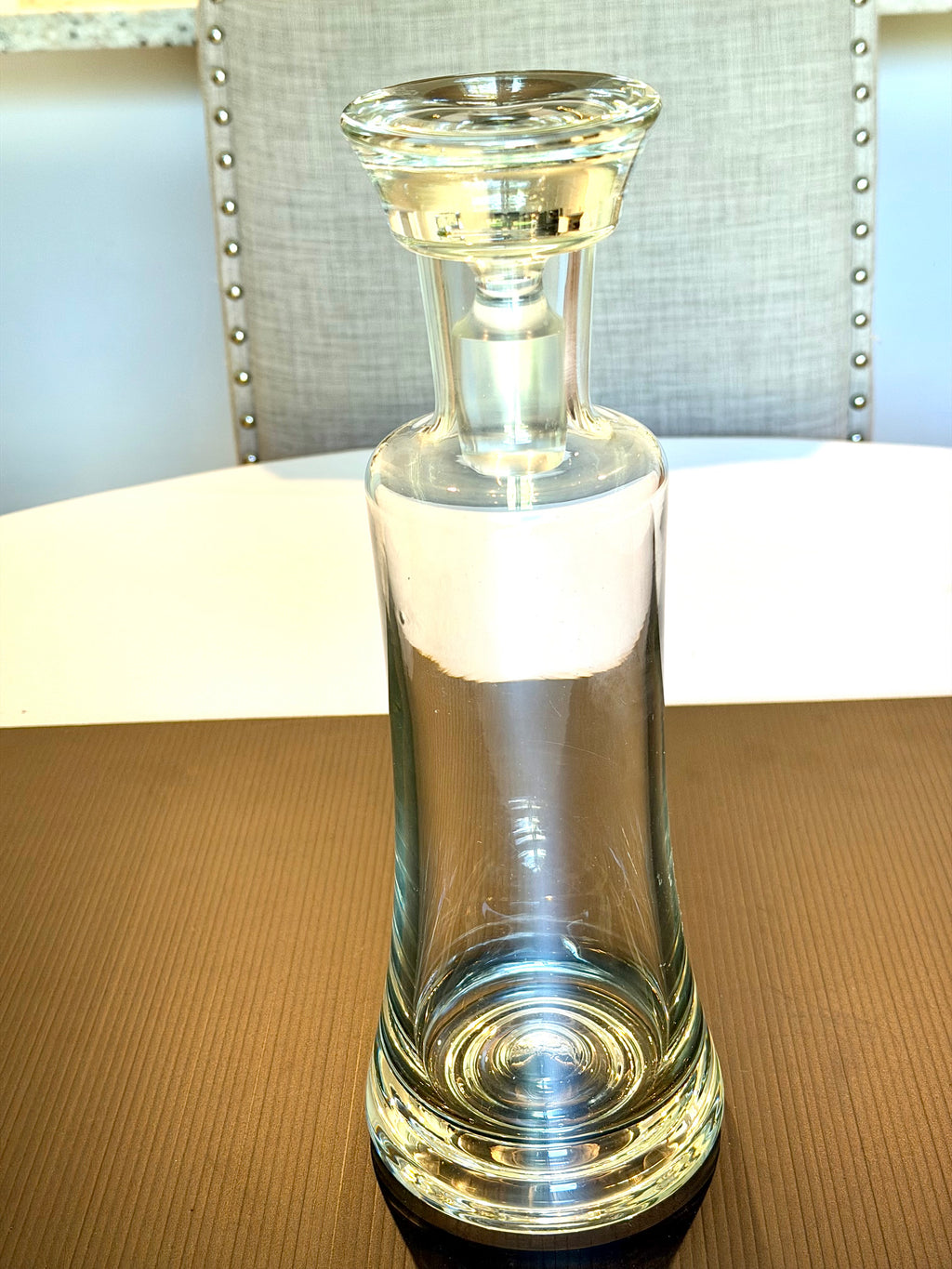Heavy Art Glass Decanter Bottle With Stopper Clear Scandinavian Style 11.5”