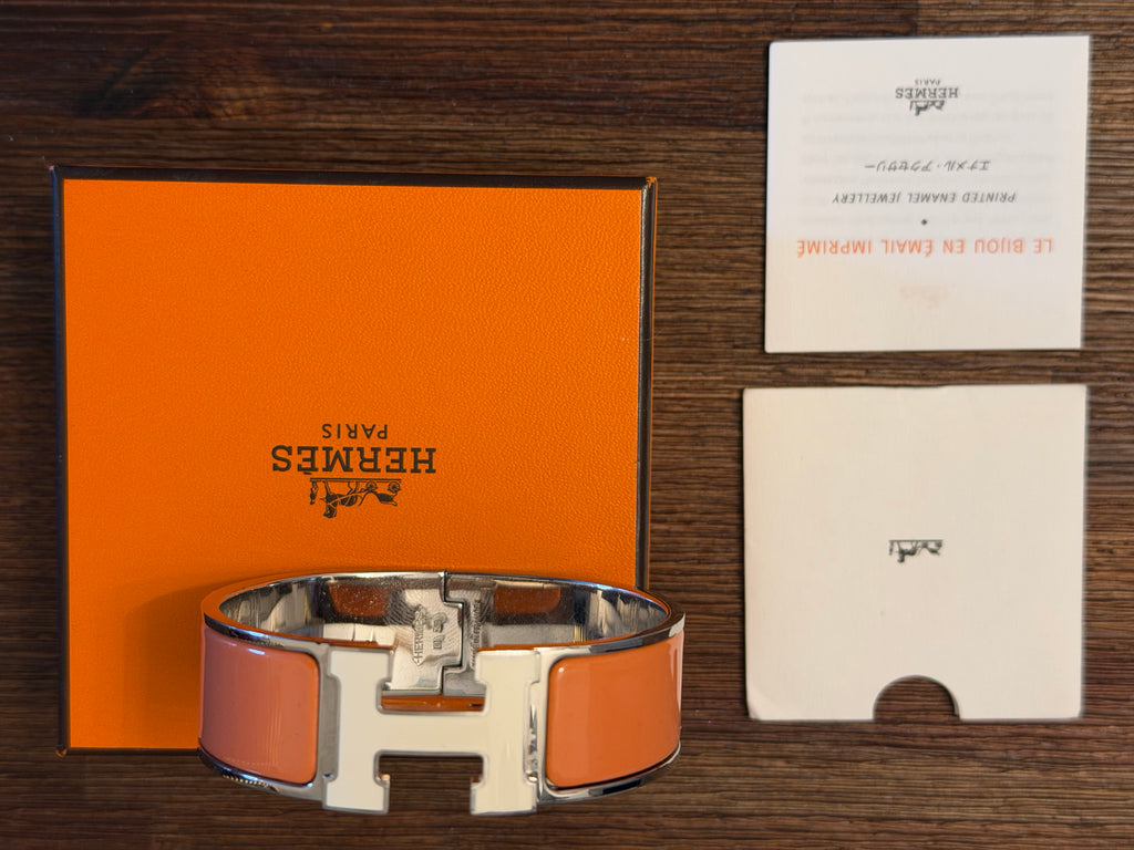 Hermès Clic Clac H Bracelet PM Orange Enamel Palladium Plated with Box