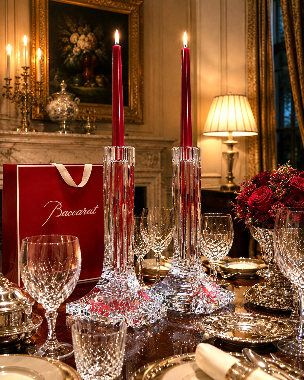 Baccarat Crystal Candlestick Holders – Signed Pair – Modern French Luxury Decor BOX Included