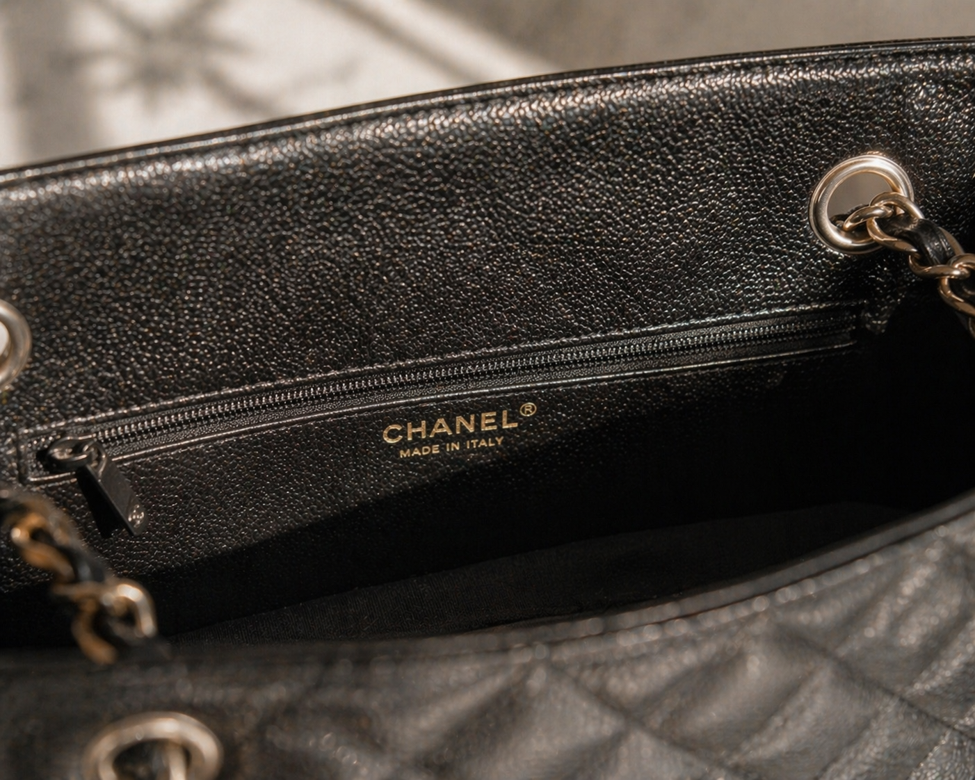 Authentic Chanel Grand Shopping Tote GST Black Caviar Leather Silver Hardware Made in Italy