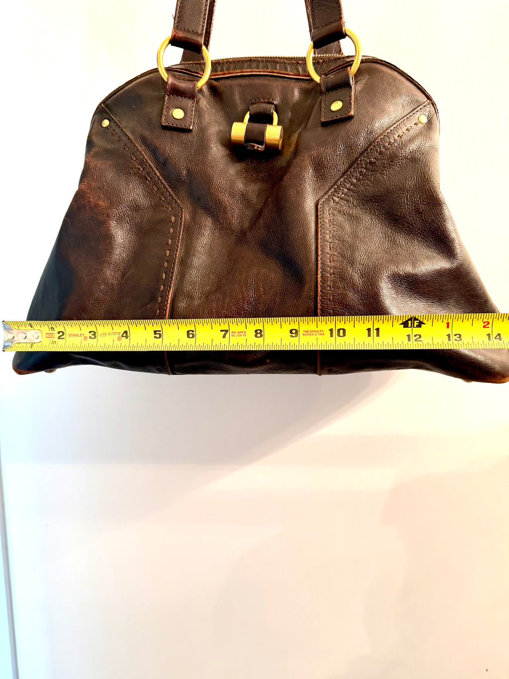 Authentic Yves Saint Laurent YSL Muse Leather Tote Bag Brown Gold Hardware Rive Gauche