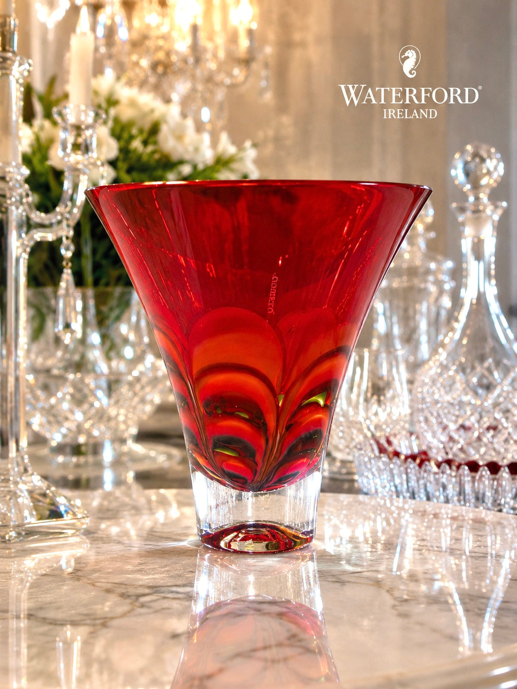 Waterford Evolution Ruby Red Art Glass Vase Ireland Contemporary Crystal Centerpiece