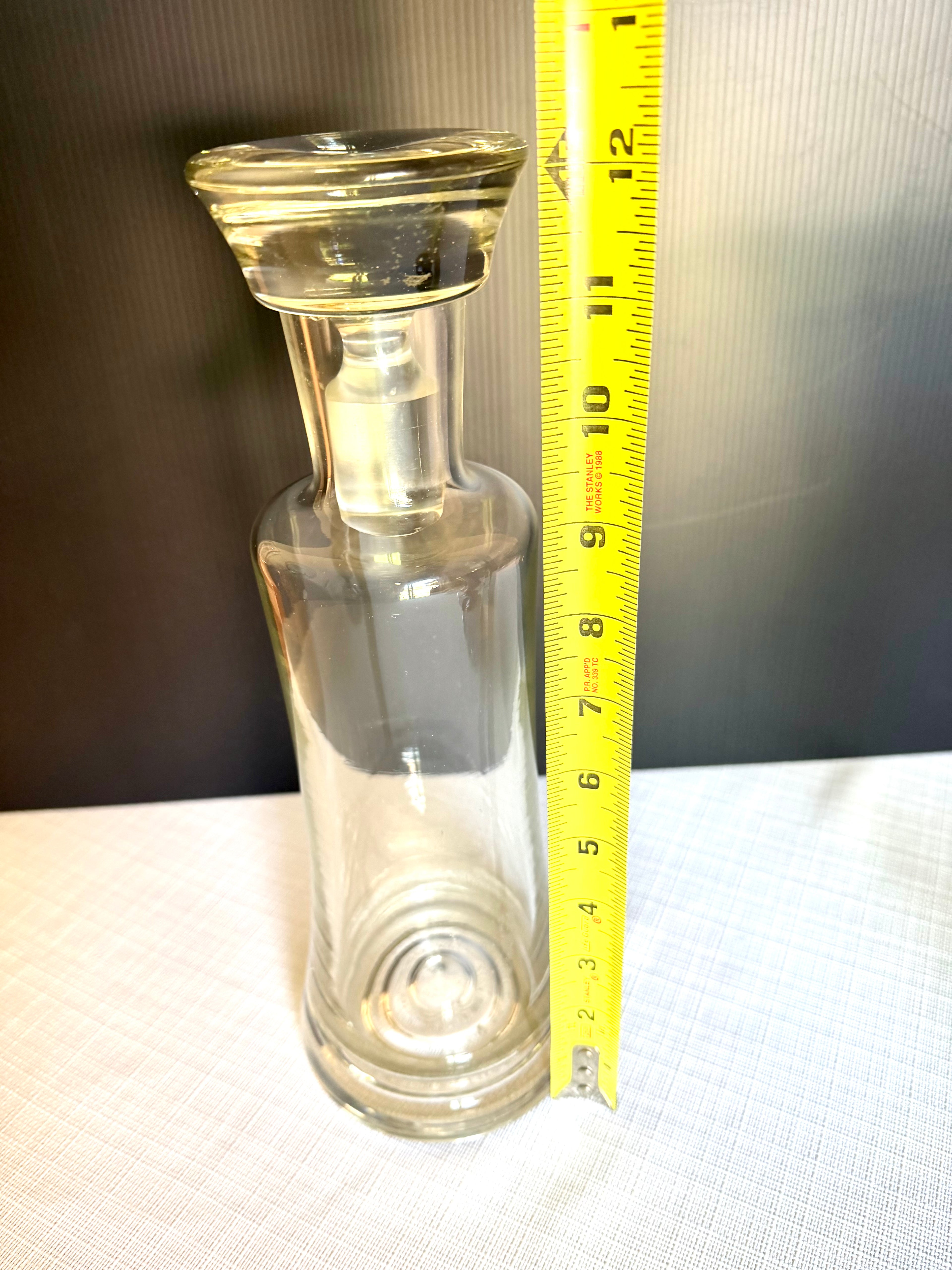 Heavy Art Glass Decanter Bottle With Stopper Clear Scandinavian Style 11.5”